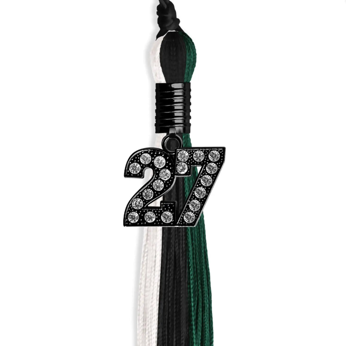 Black/Hunter Green/White Graduation Tassel with Black Bling Charm - Endea Graduation