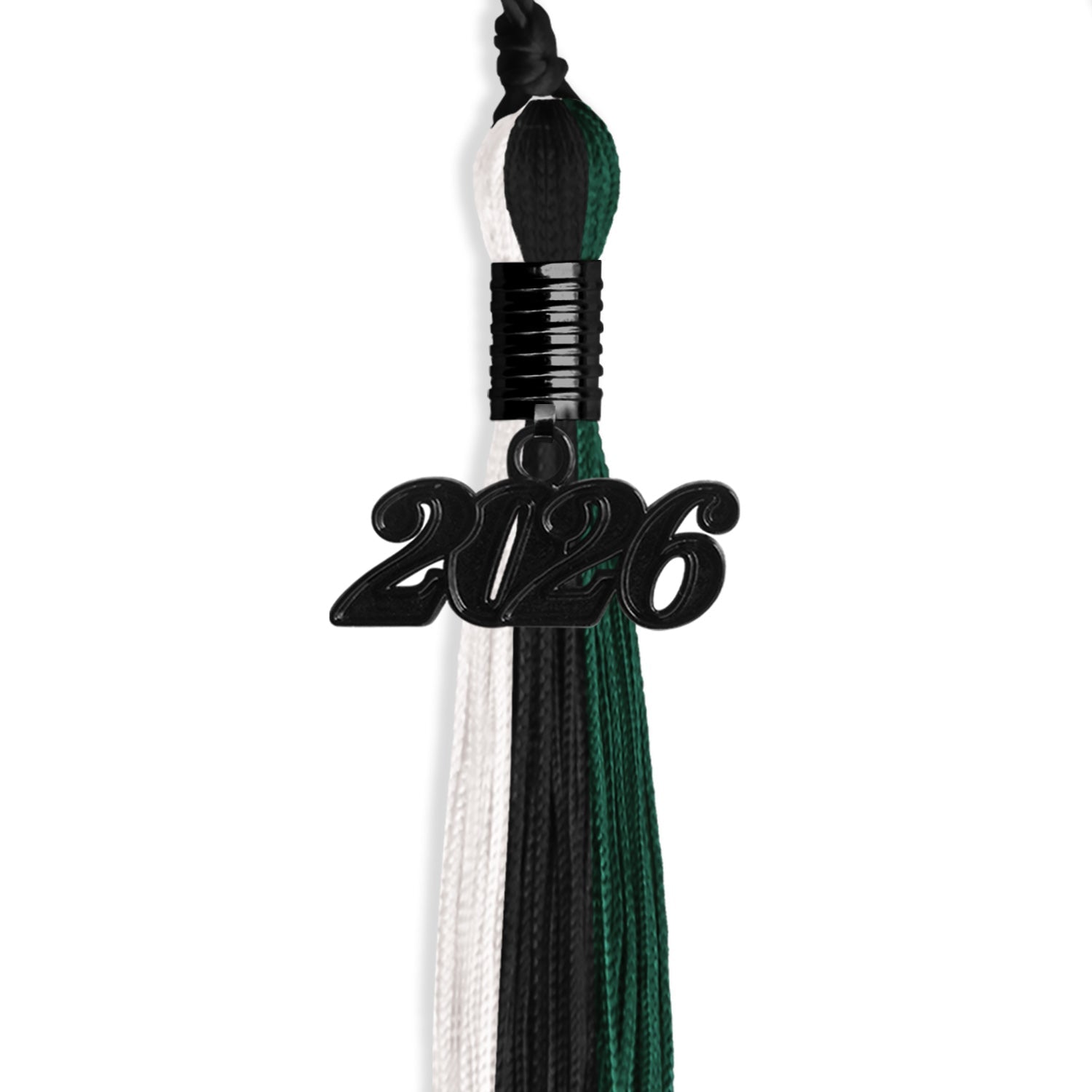 Black/Hunter Green/White Graduation Tassel with Black Date Drop - Endea Graduation