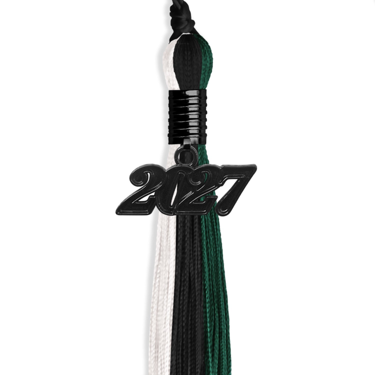 Black/Hunter Green/White Graduation Tassel with Black Date Drop - Endea Graduation