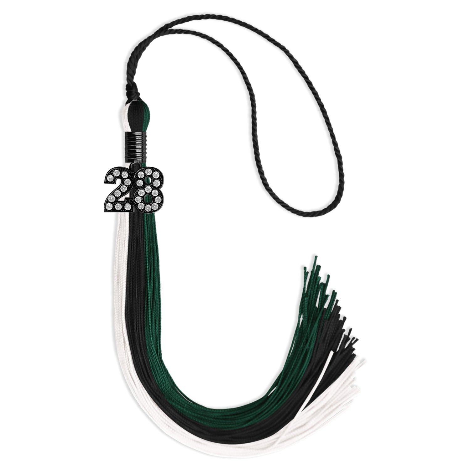 Black/Hunter Green/White Graduation Tassel with Black Date Drop - Endea Graduation