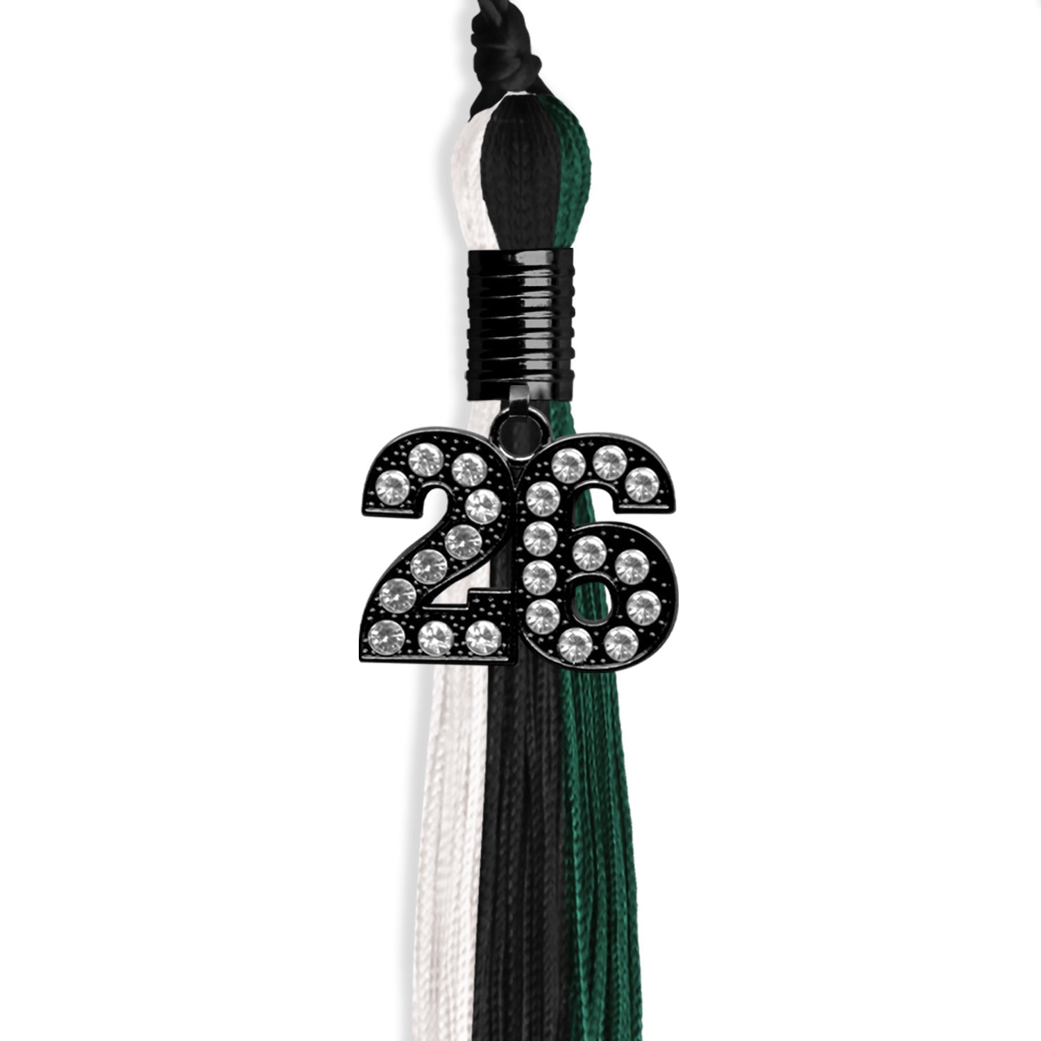 Black/Hunter Green/White Graduation Tassel with Black Date Drop - Endea Graduation