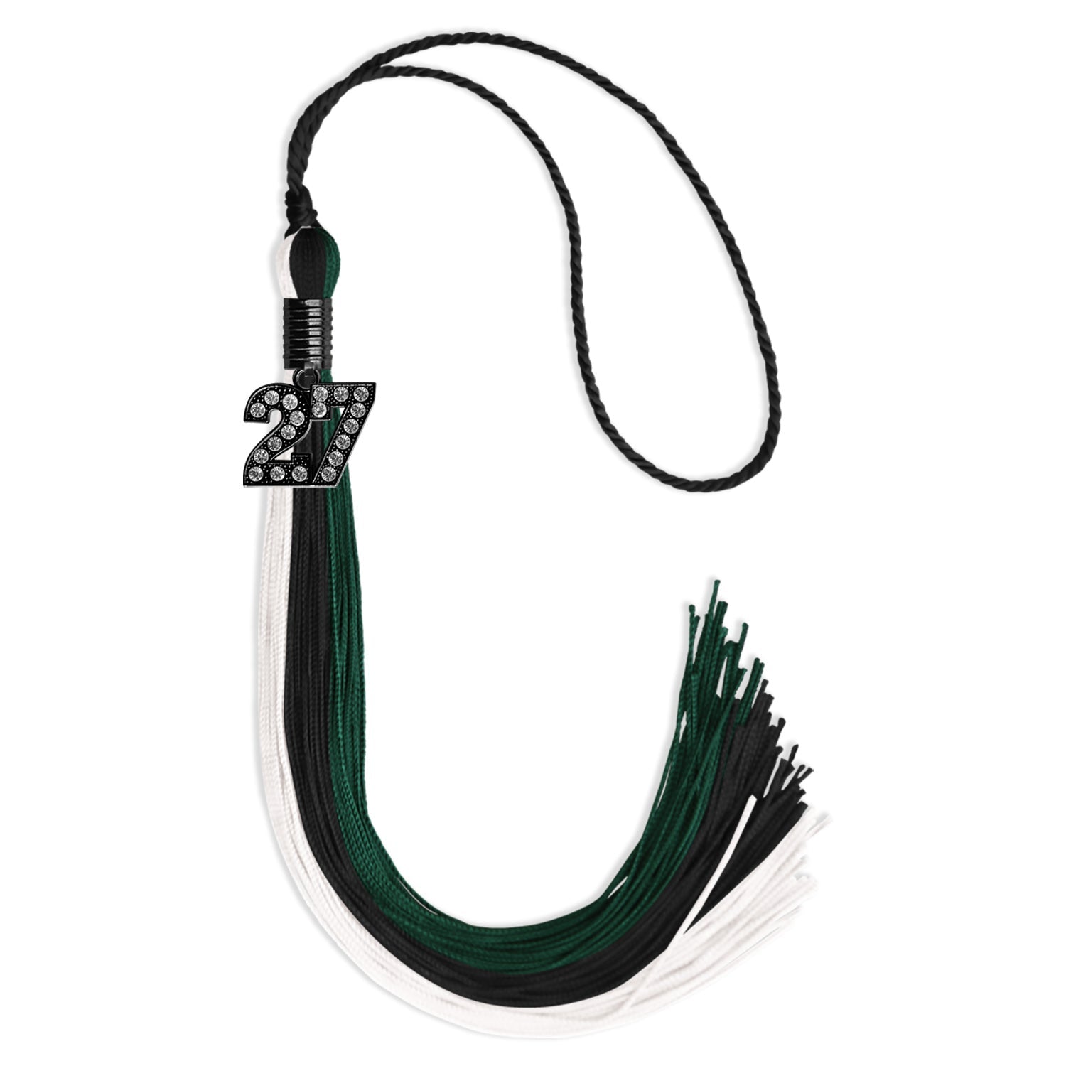 Black/Hunter Green/White Graduation Tassel with Black Date Drop - Endea Graduation
