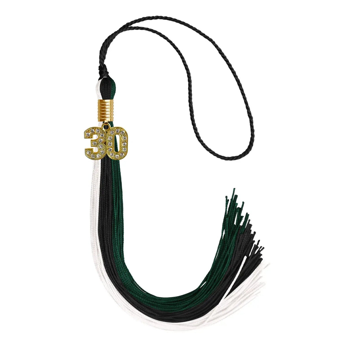 Black/Hunter Green/White Graduation Tassel with Gold Bling Charm - Endea Graduation