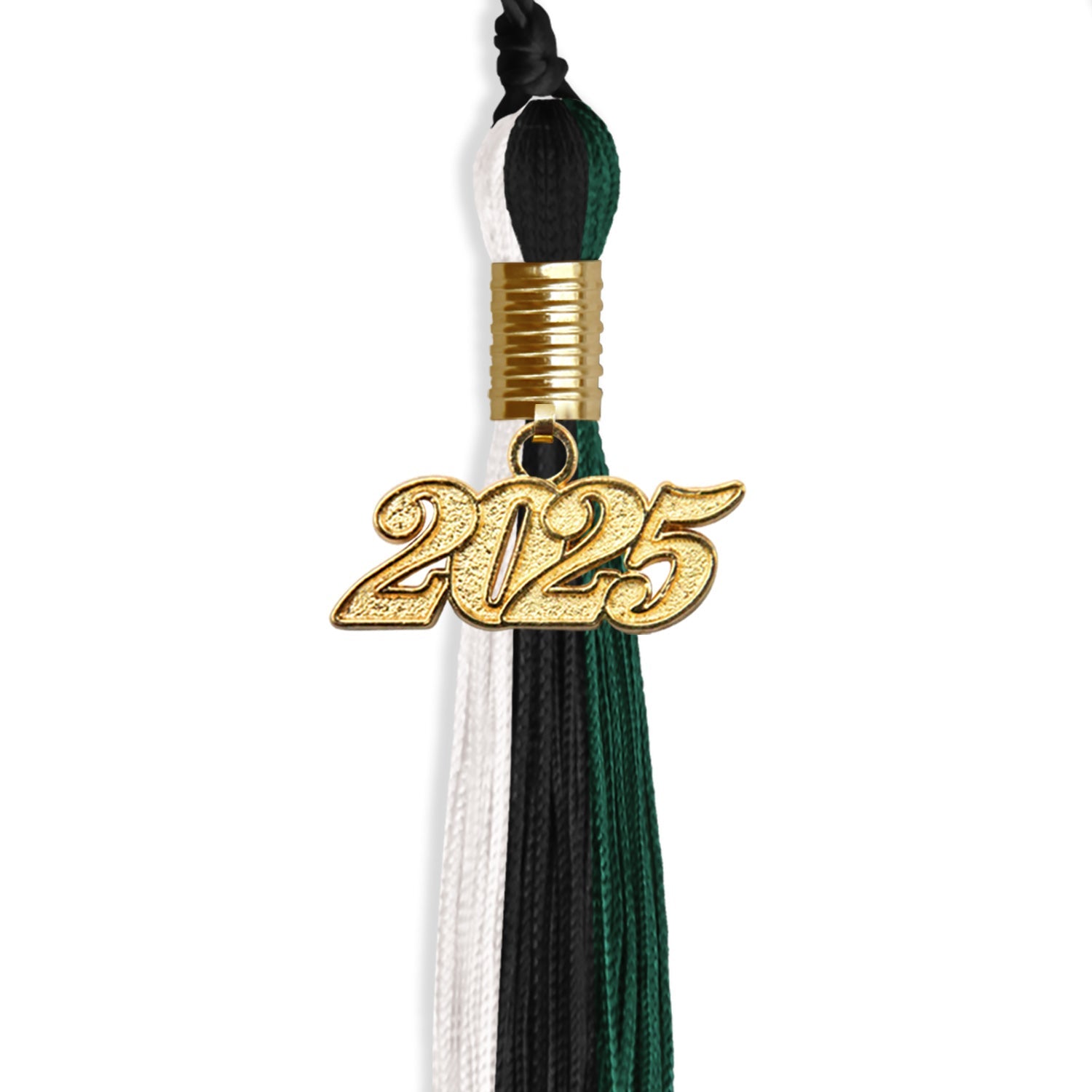 Black/Hunter Green/White Graduation Tassel with Gold Date Drop - Endea Graduation
