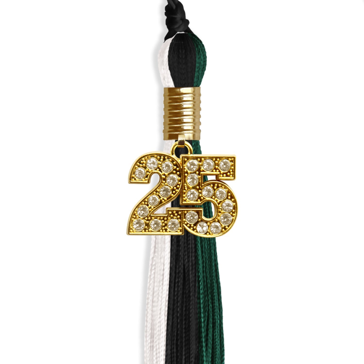 Black/Hunter Green/White Graduation Tassel with Gold Date Drop - Endea Graduation