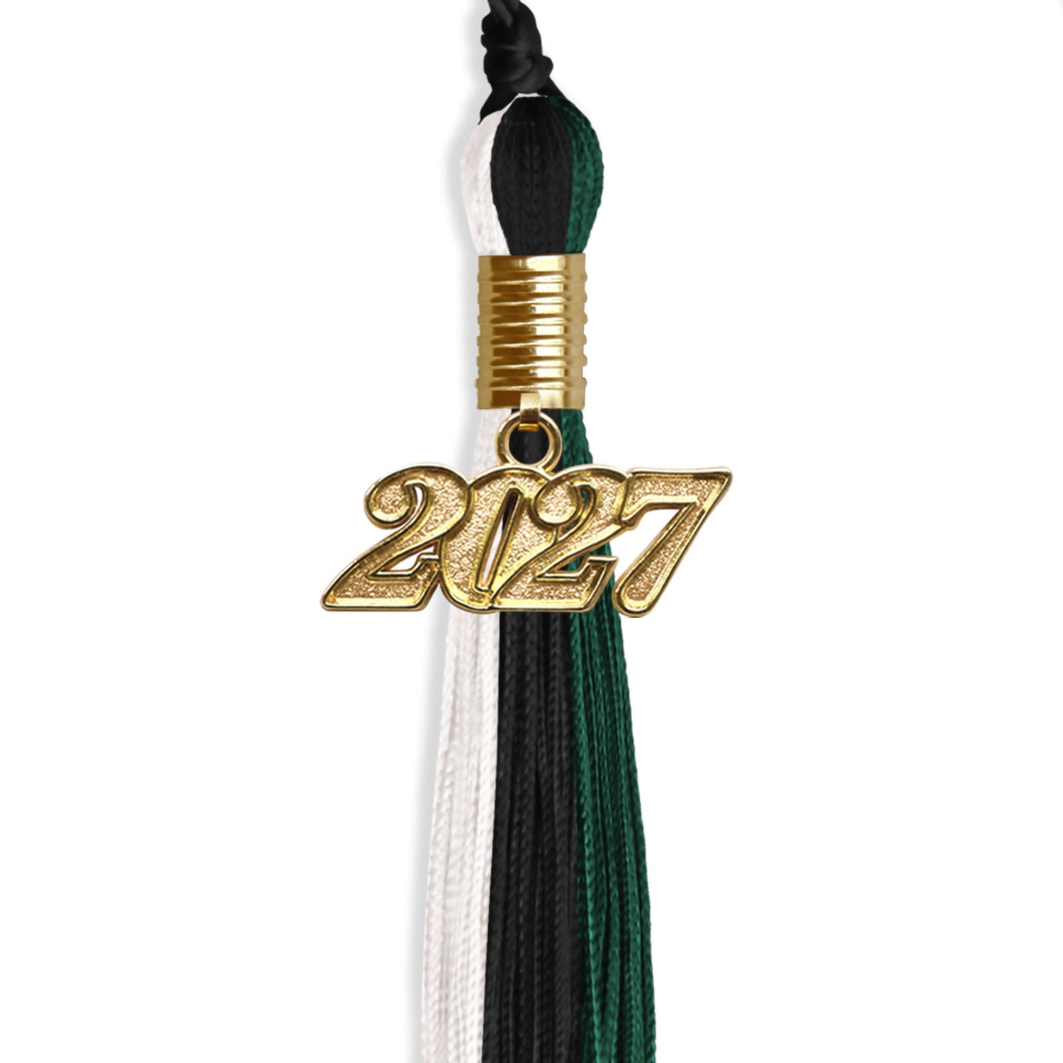 Black/Hunter Green/White Graduation Tassel with Gold Date Drop - Endea Graduation