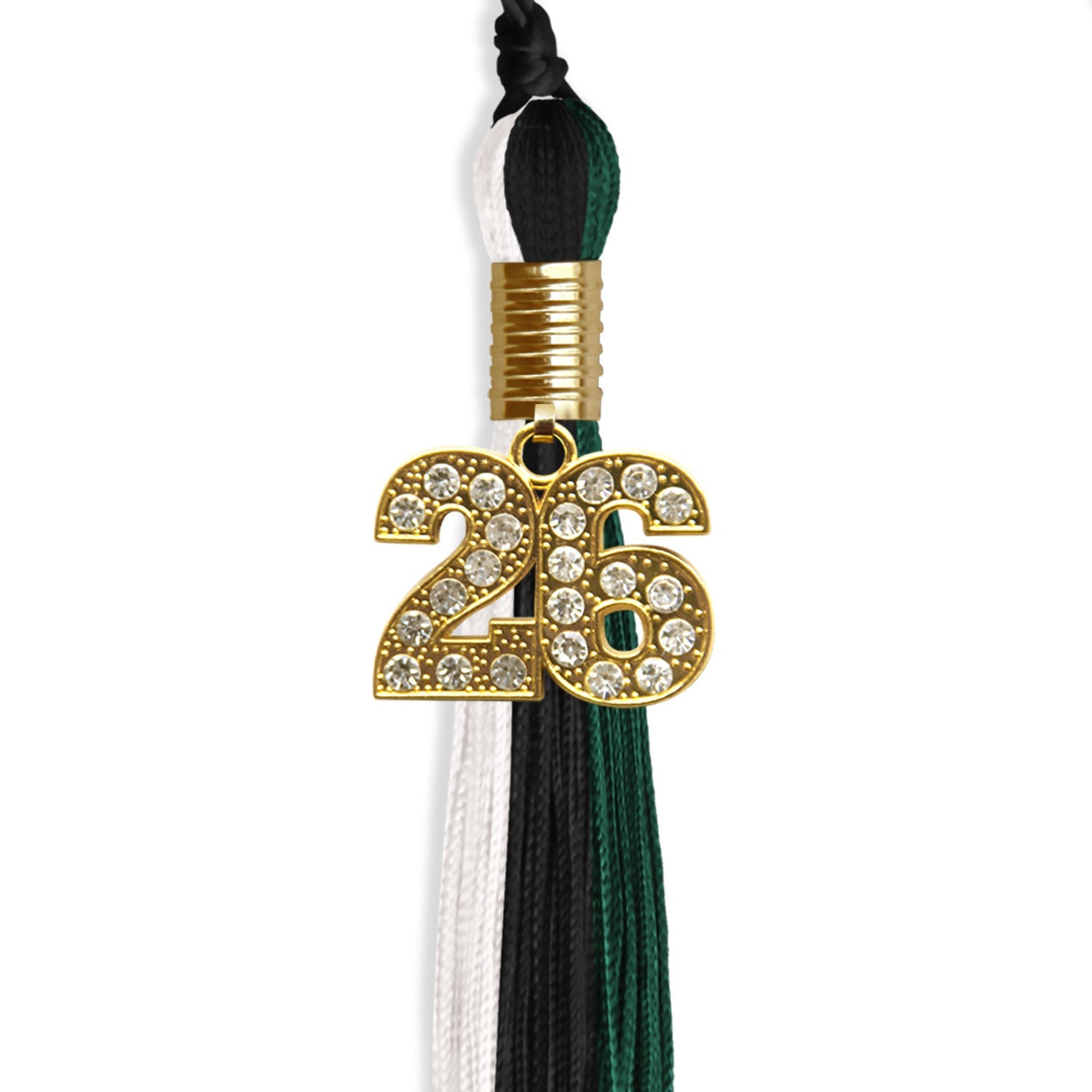Black/Hunter Green/White Graduation Tassel with Gold Date Drop - Endea Graduation