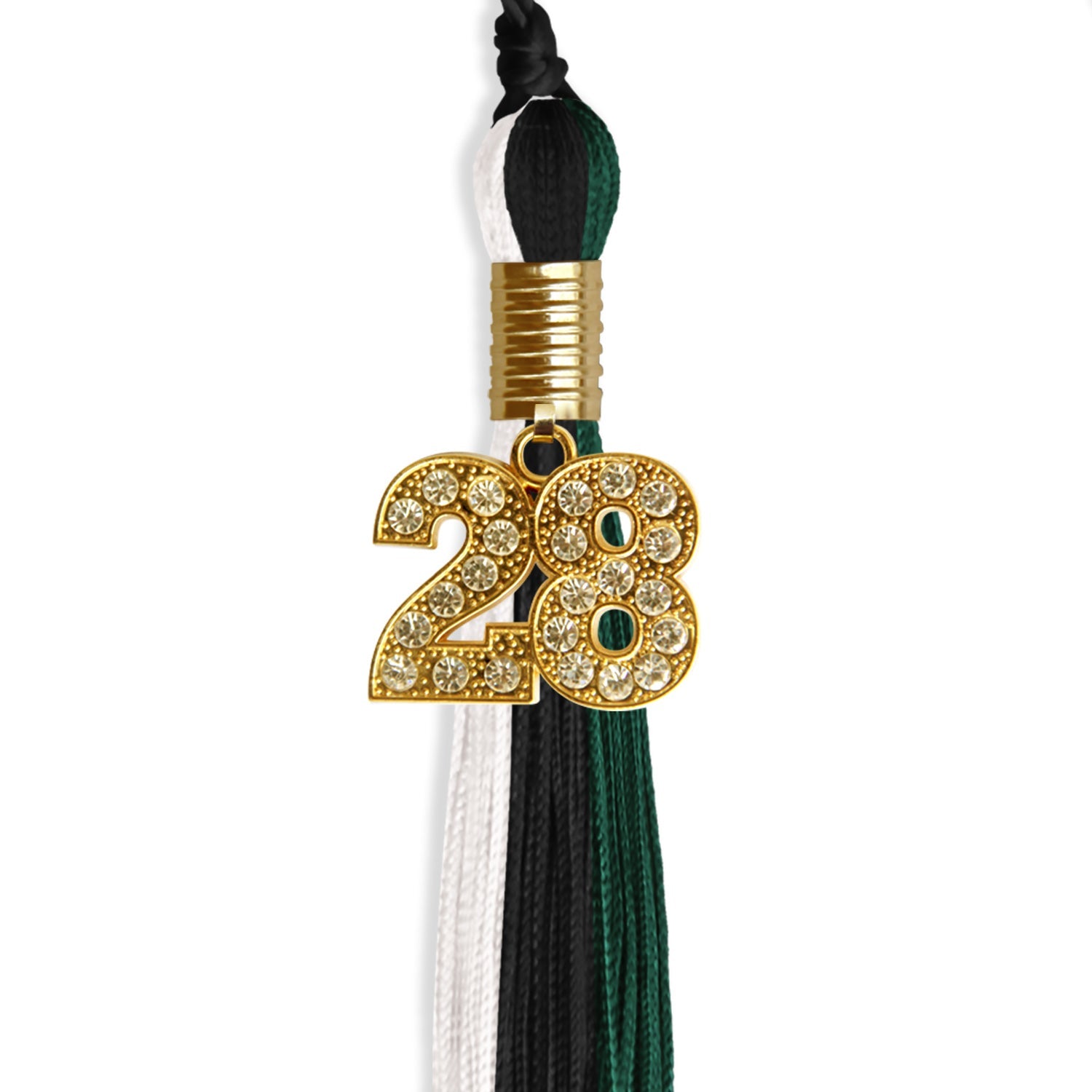 Black/Hunter Green/White Graduation Tassel with Gold Date Drop - Endea Graduation