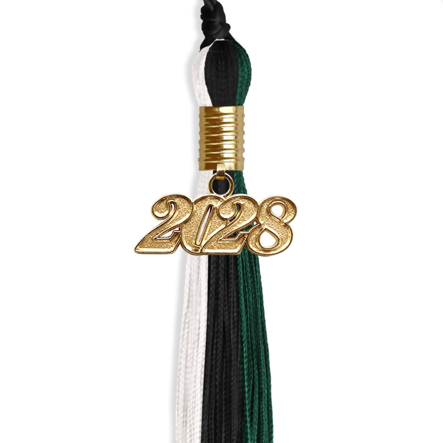 Black/Hunter Green/White Graduation Tassel with Gold Date Drop - Endea Graduation