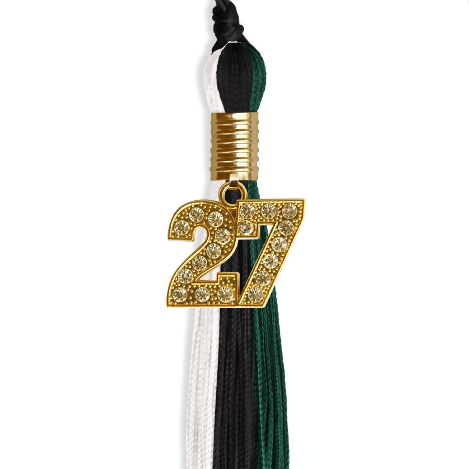Black/Hunter Green/White Graduation Tassel with Gold Date Drop - Endea Graduation