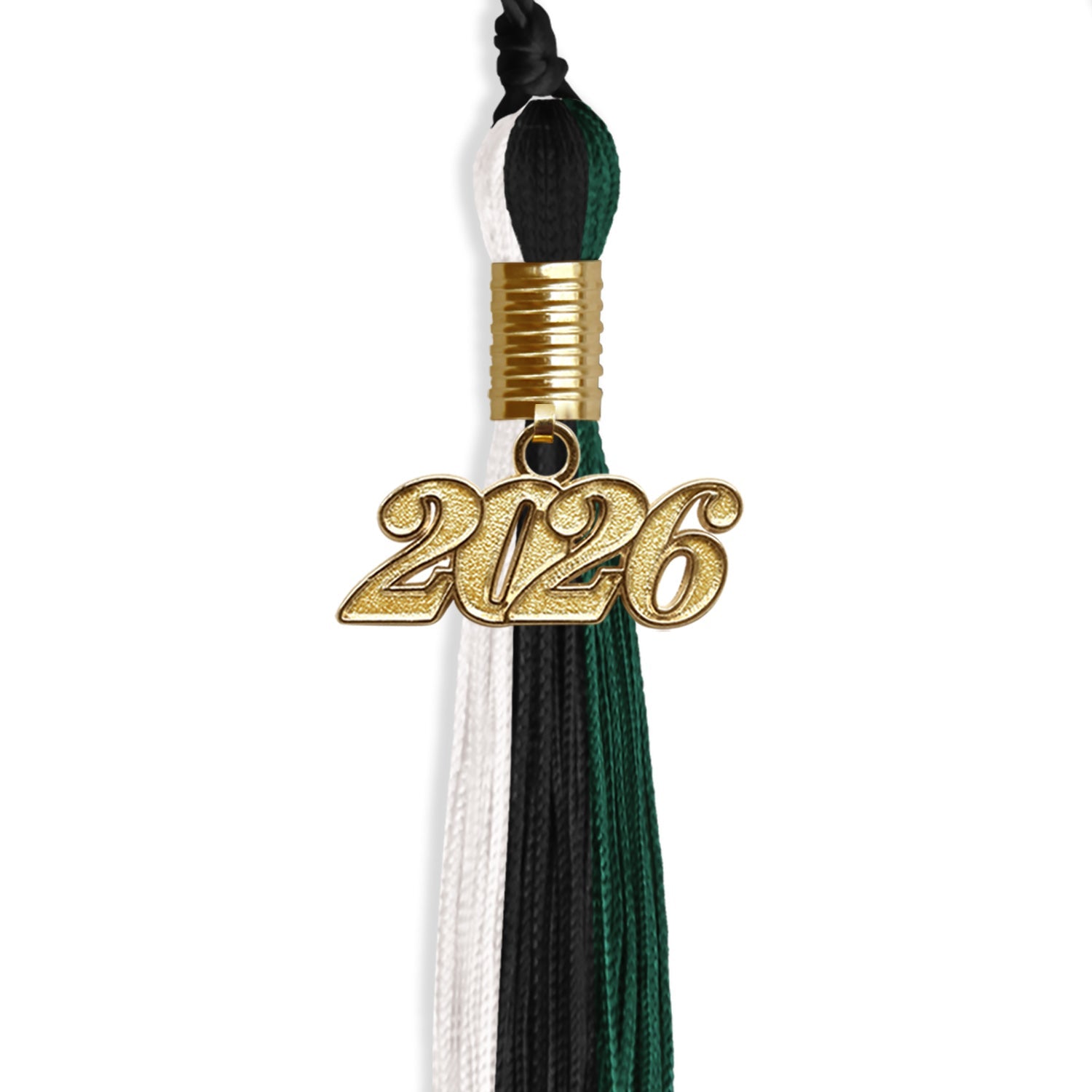 Black/Hunter Green/White Graduation Tassel with Gold Date Drop - Endea Graduation