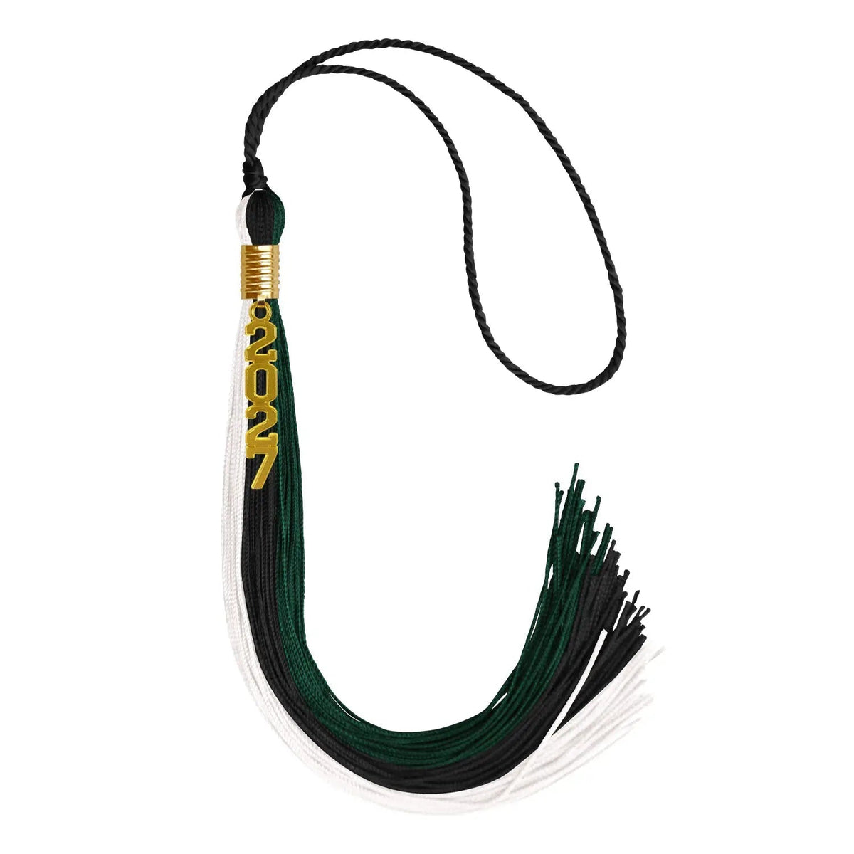 Black/Hunter Green/White Graduation Tassel with Gold Stacked Date Drop - Endea Graduation