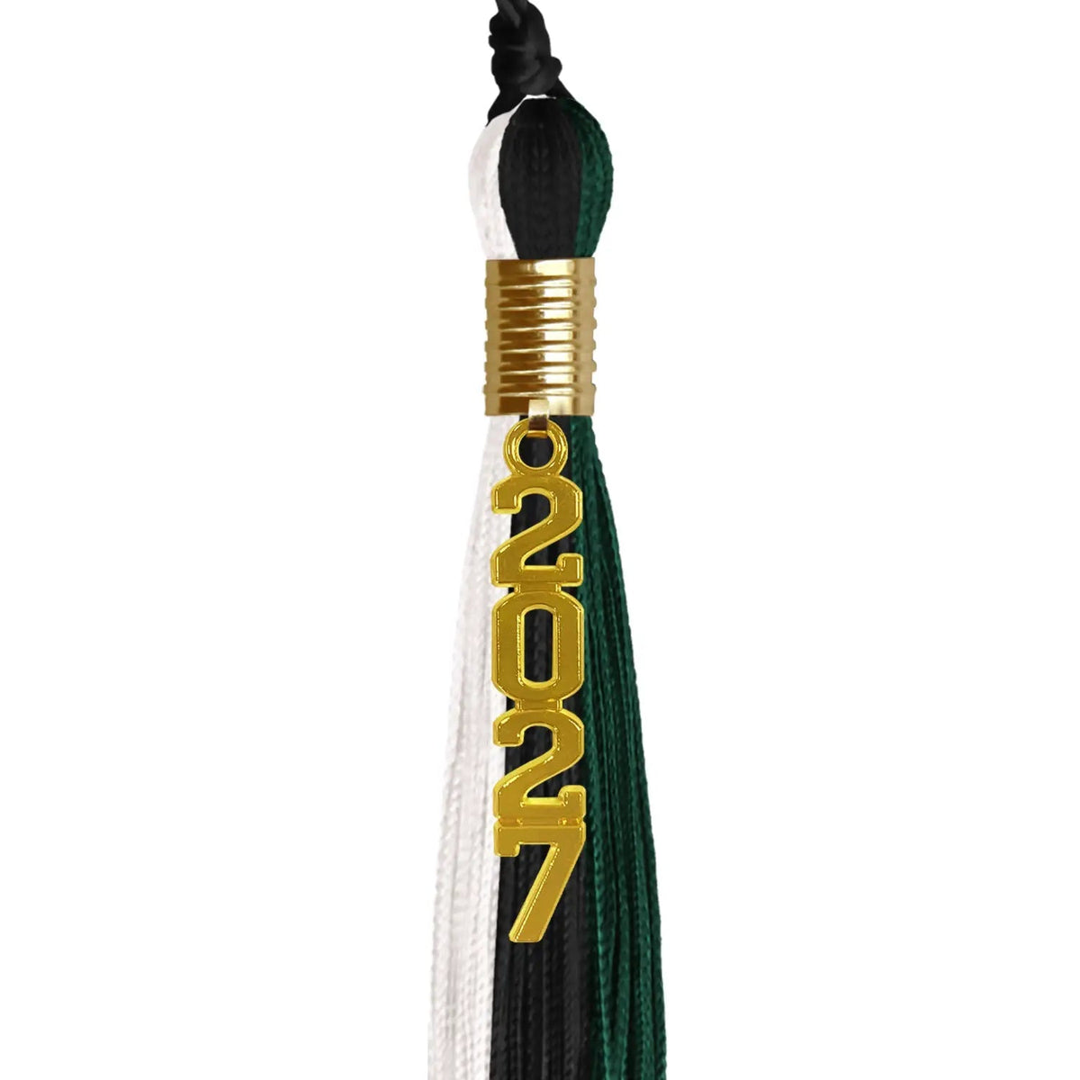 Black/Hunter Green/White Graduation Tassel with Gold Stacked Date Drop - Endea Graduation