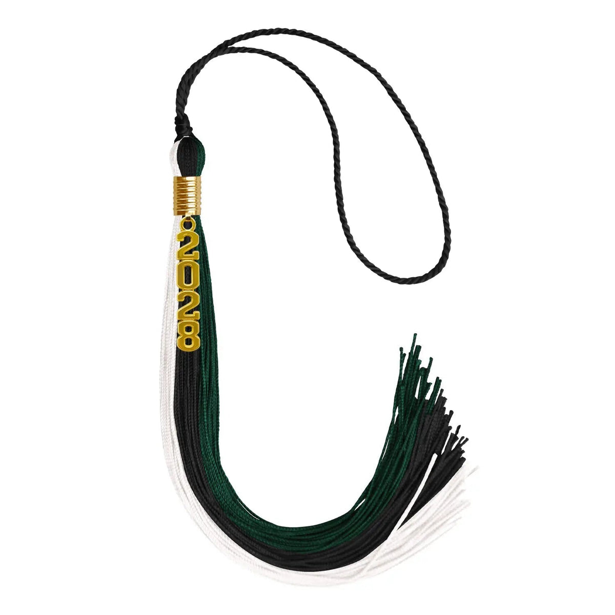 Black/Hunter Green/White Graduation Tassel with Gold Stacked Date Drop - Endea Graduation