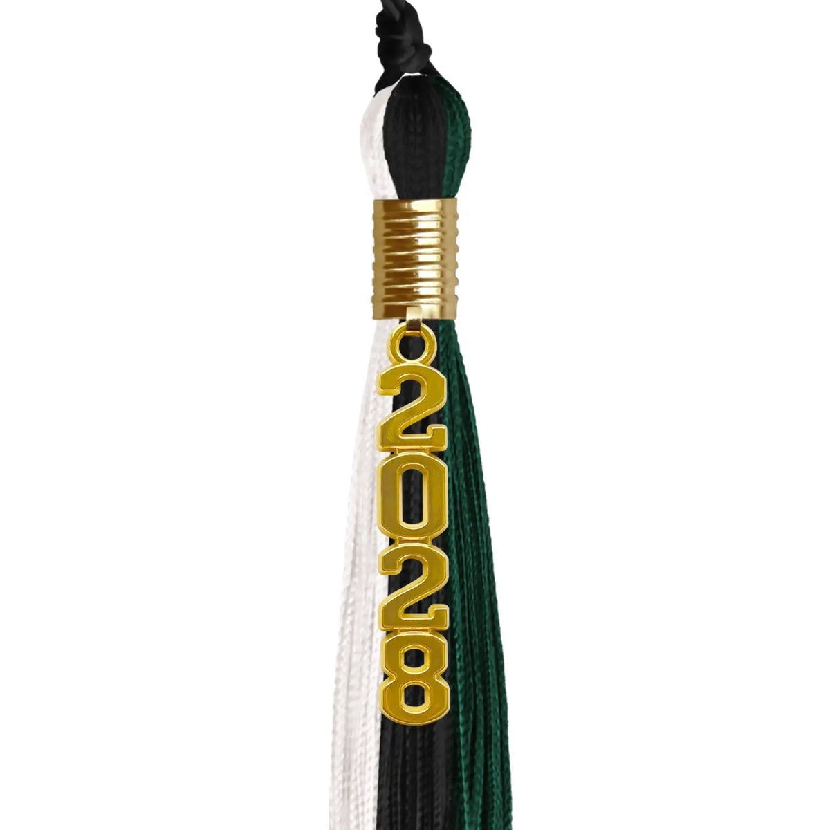 Black/Hunter Green/White Graduation Tassel with Gold Stacked Date Drop - Endea Graduation