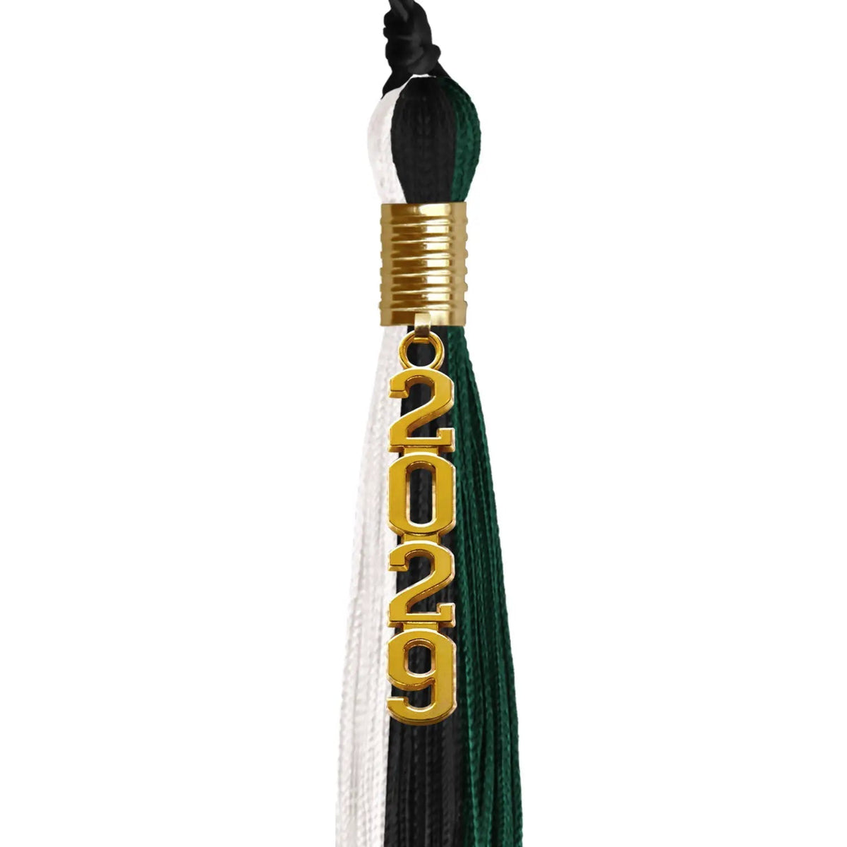 Black/Hunter Green/White Graduation Tassel with Gold Stacked Date Drop - Endea Graduation