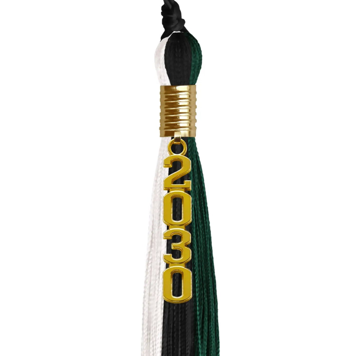 Black/Hunter Green/White Graduation Tassel with Gold Stacked Date Drop - Endea Graduation