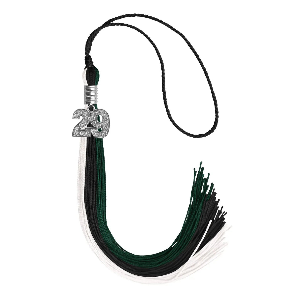Black/Hunter Green/White Graduation Tassel with Silver Bling Charm - Endea Graduation
