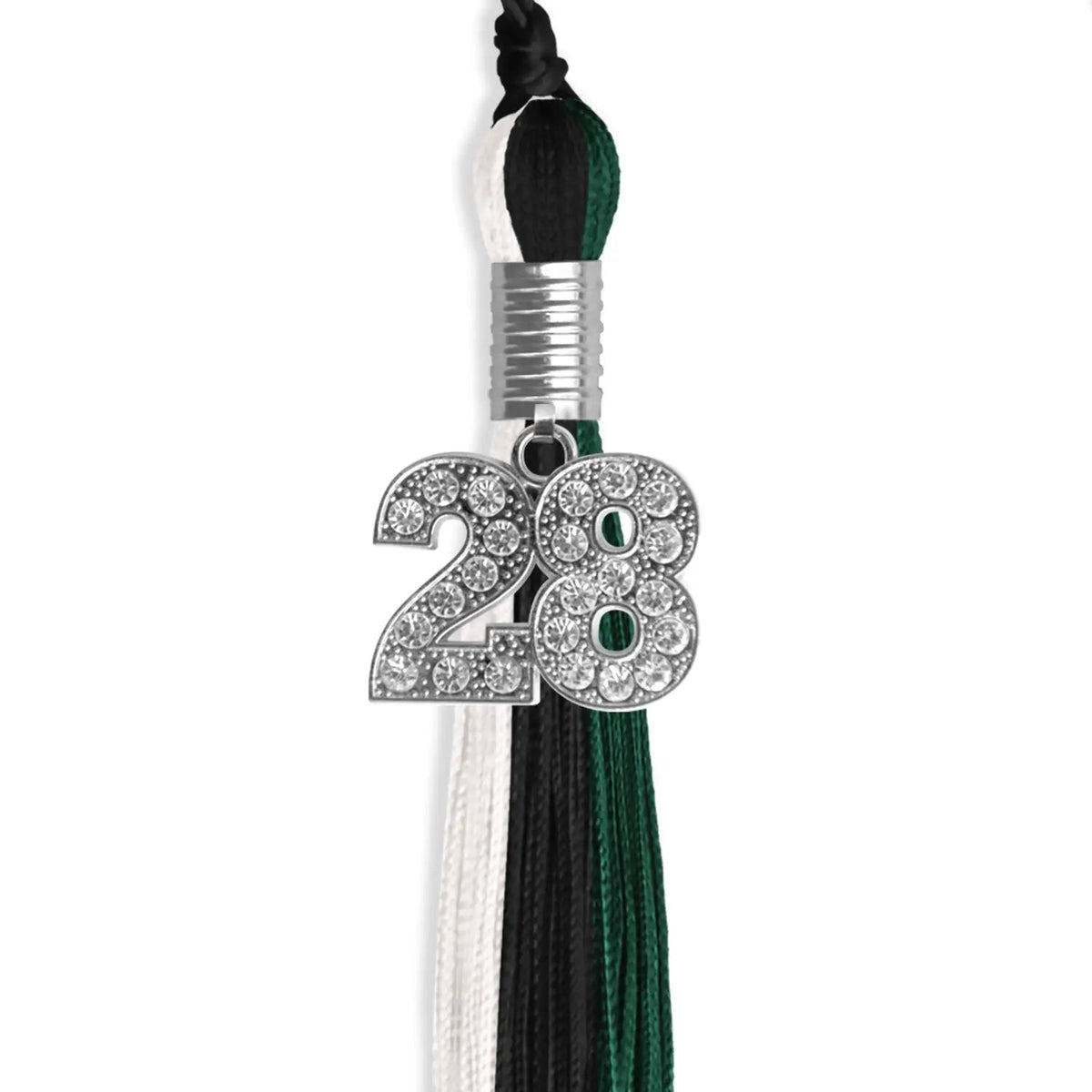 Black/Hunter Green/White Graduation Tassel with Silver Bling Charm - Endea Graduation