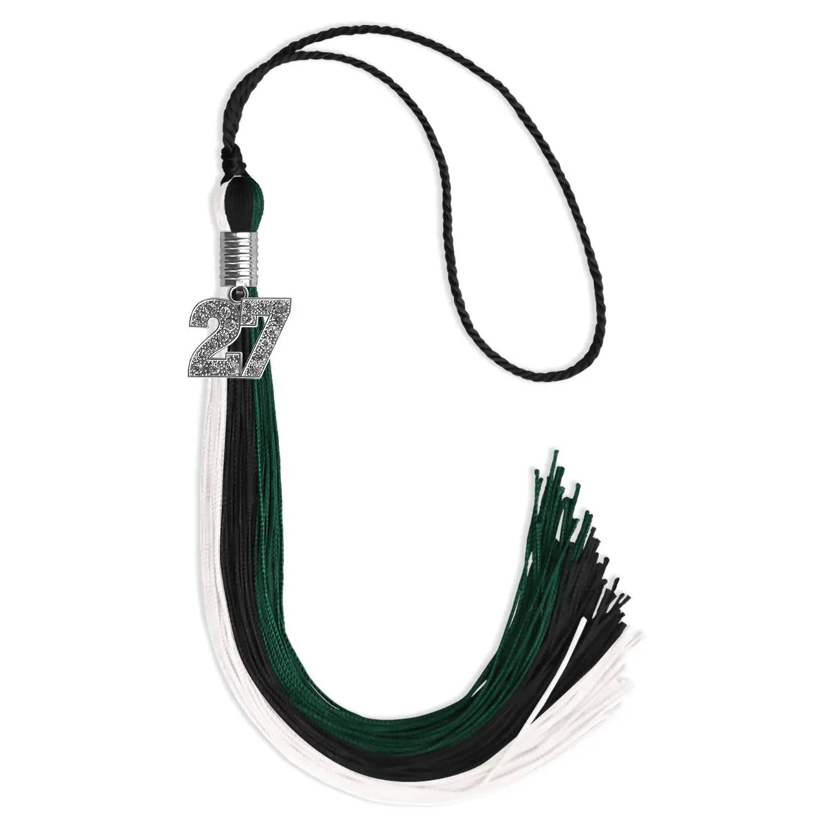 Black/Hunter Green/White Graduation Tassel with Silver Bling Charm - Endea Graduation