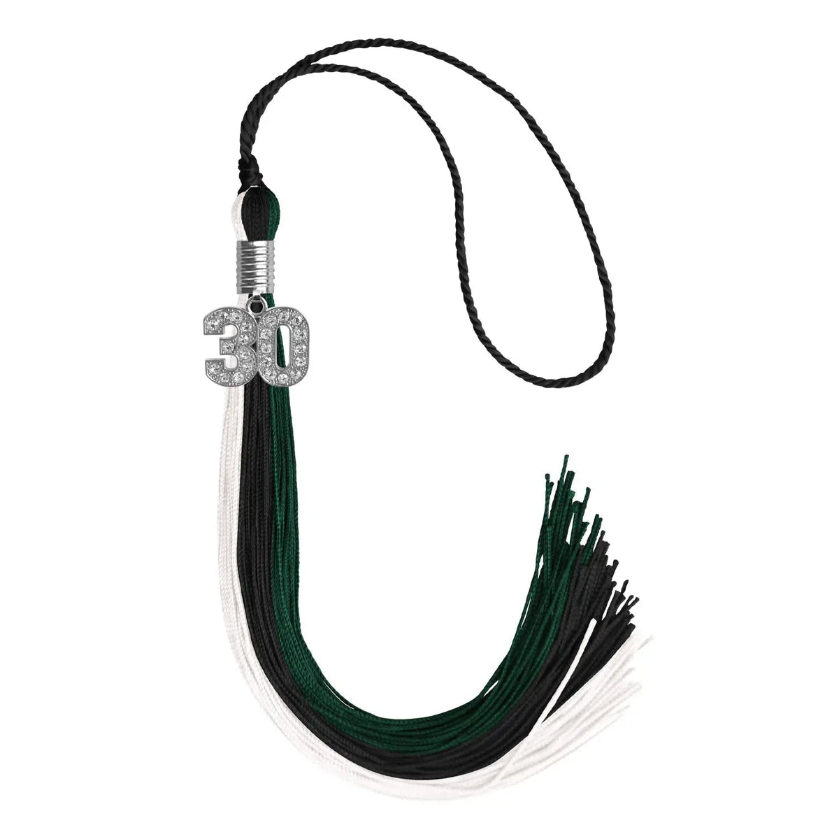 Black/Hunter Green/White Graduation Tassel with Silver Bling Charm - Endea Graduation