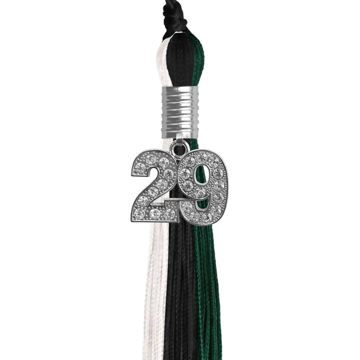 Black/Hunter Green/White Graduation Tassel with Silver Bling Charm - Endea Graduation