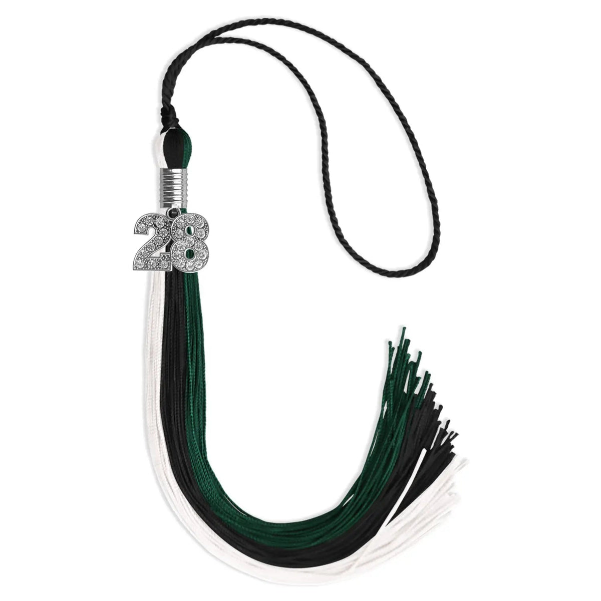Black/Hunter Green/White Graduation Tassel with Silver Bling Charm - Endea Graduation