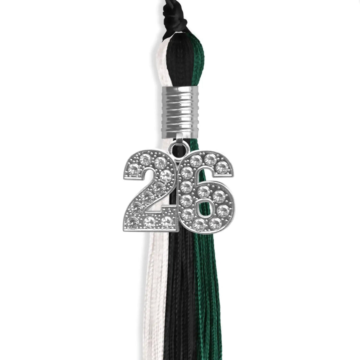 Black/Hunter Green/White Graduation Tassel with Silver Bling Charm - Endea Graduation