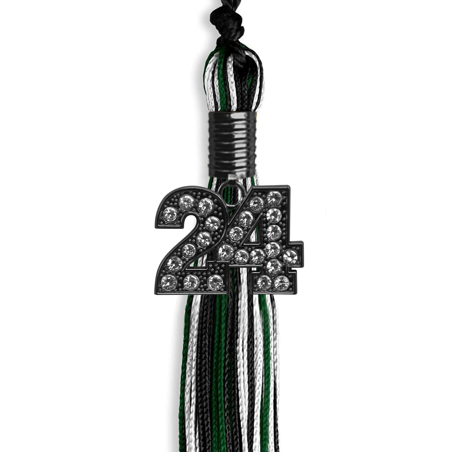 Black/Hunter Green/White Mixed Color Graduation Tassel with Black Date Drop - Endea Graduation