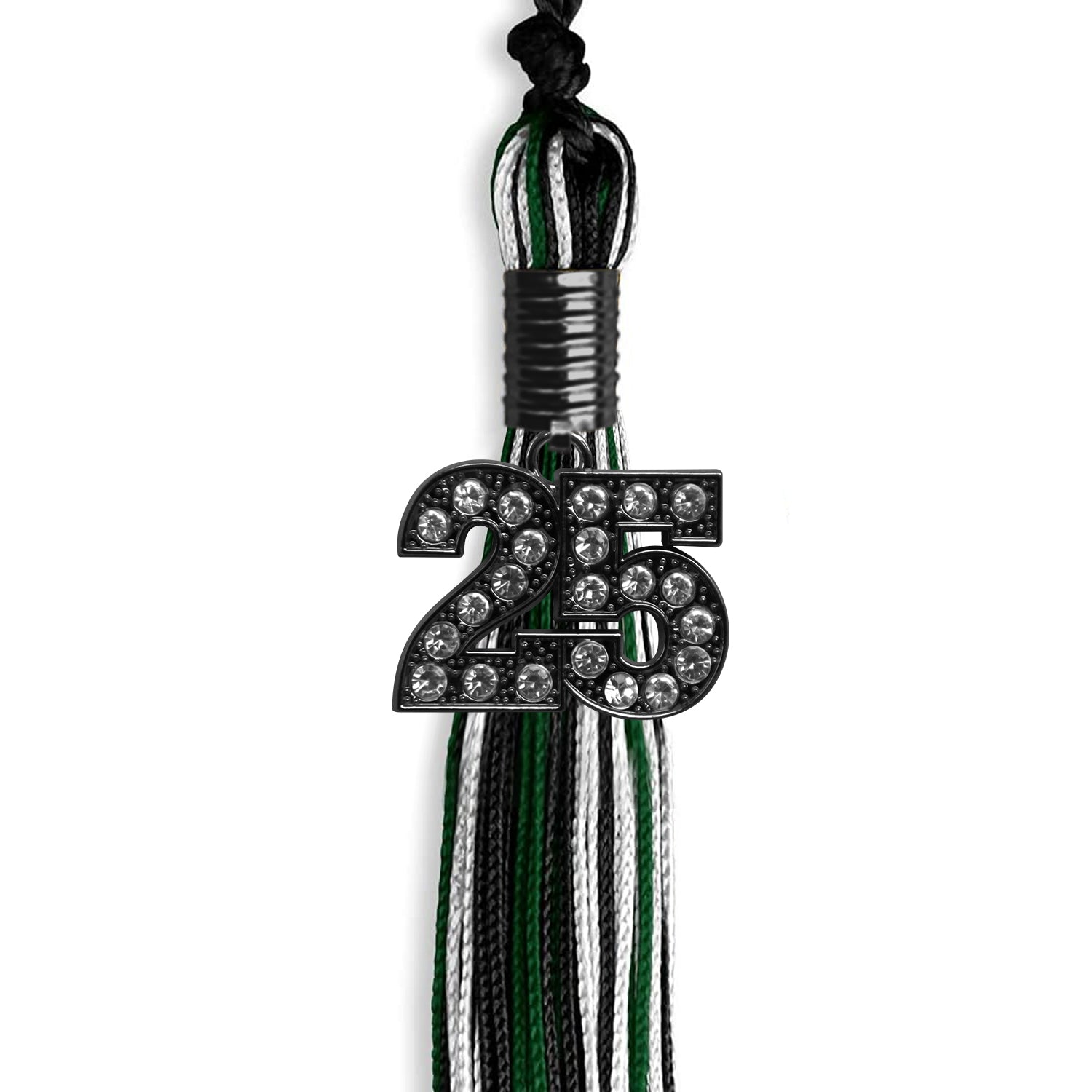 Black/Hunter Green/White Mixed Color Graduation Tassel with Black Date Drop - Endea Graduation