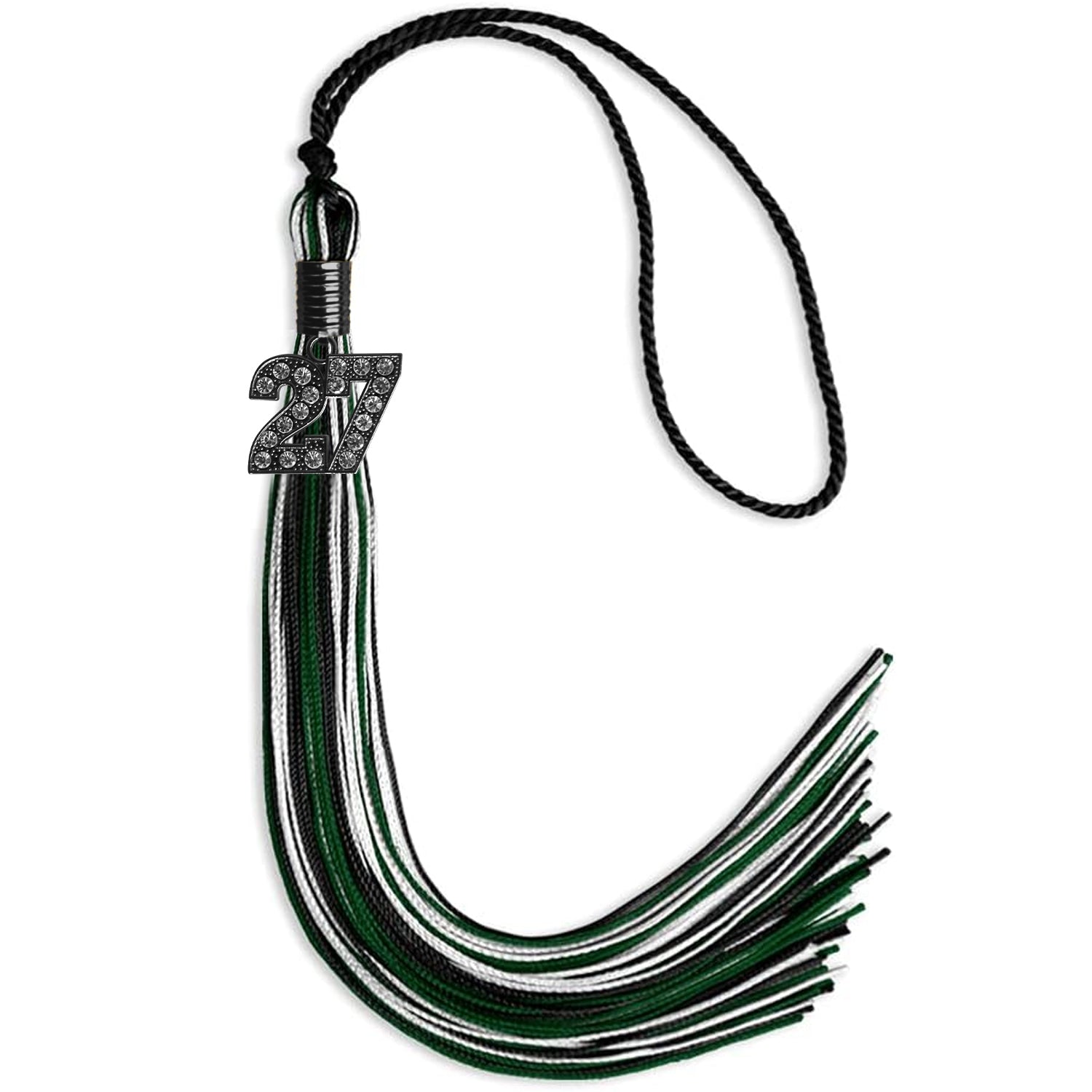 Black/Hunter Green/White Mixed Color Graduation Tassel with Black Date Drop - Endea Graduation