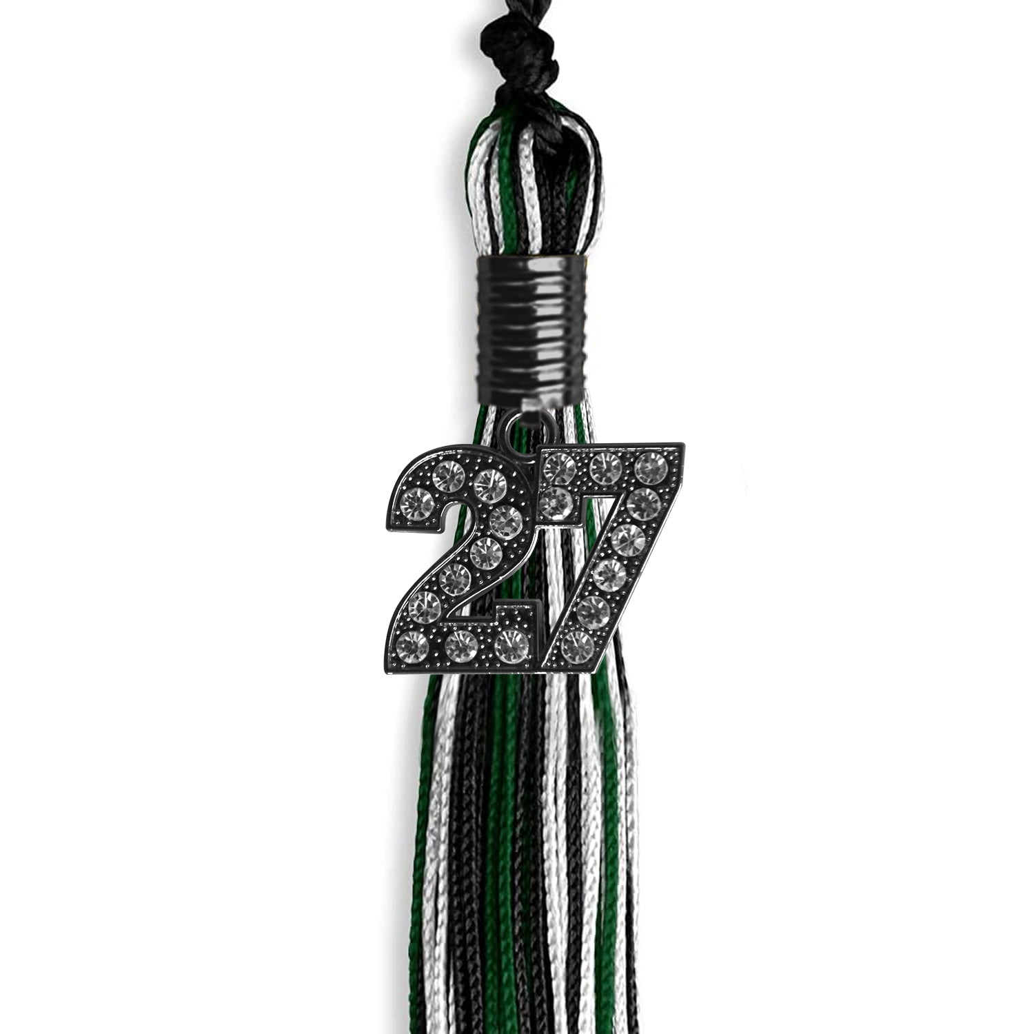 Black/Hunter Green/White Mixed Color Graduation Tassel with Black Date Drop - Endea Graduation