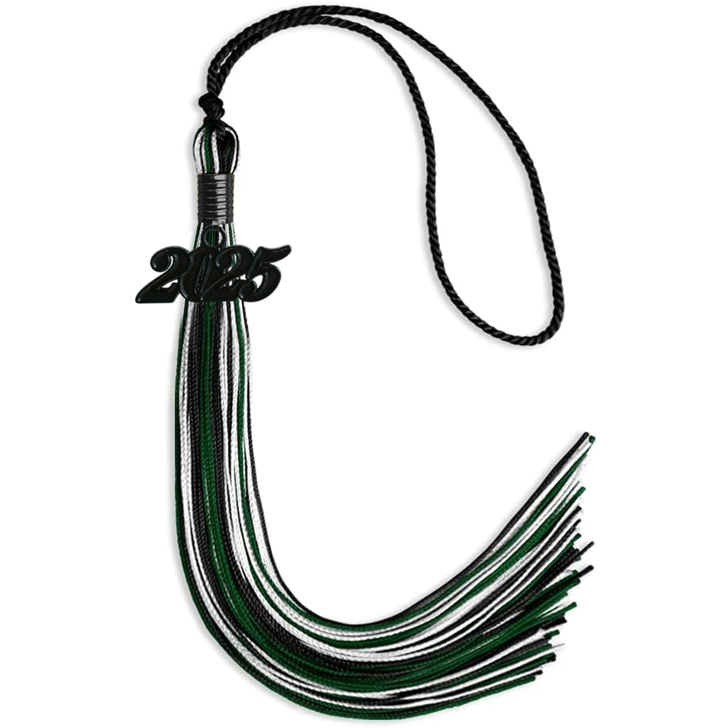 Black/Hunter Green/White Mixed Color Graduation Tassel with Black Date Drop - Endea Graduation