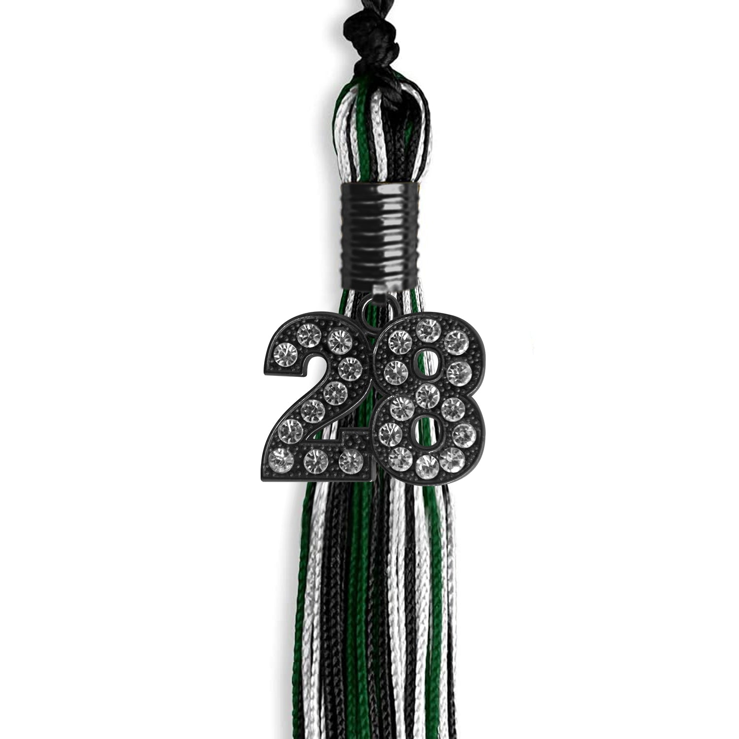 Black/Hunter Green/White Mixed Color Graduation Tassel with Black Date Drop - Endea Graduation