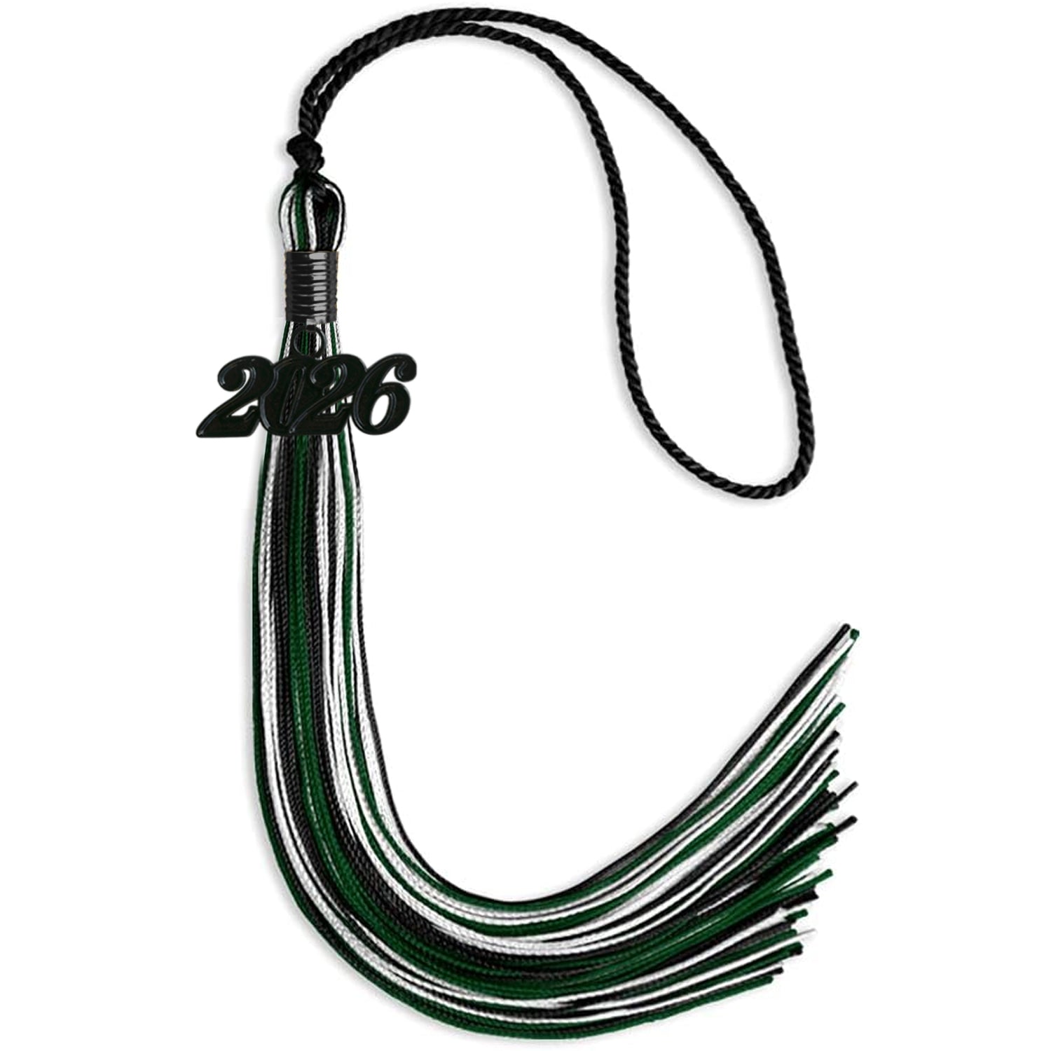 Black/Hunter Green/White Mixed Color Graduation Tassel with Black Date Drop - Endea Graduation