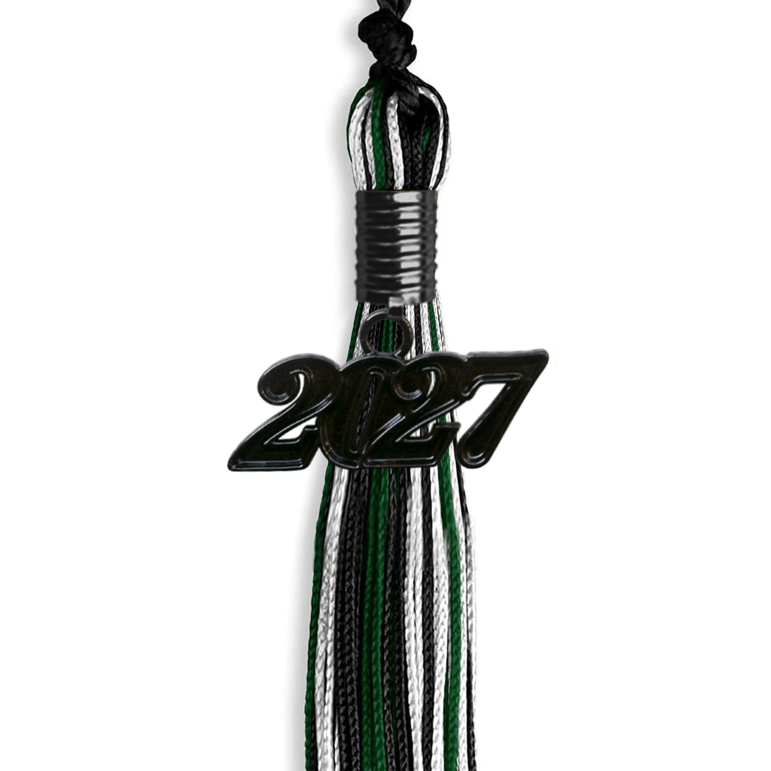 Black/Hunter Green/White Mixed Color Graduation Tassel with Black Date Drop - Endea Graduation