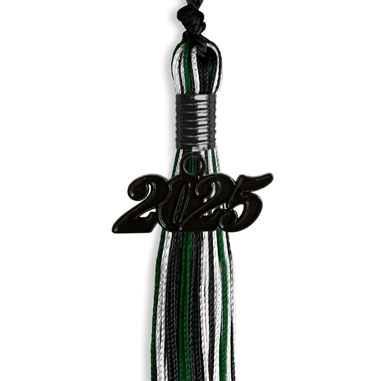 Black/Hunter Green/White Mixed Color Graduation Tassel with Black Date Drop - Endea Graduation