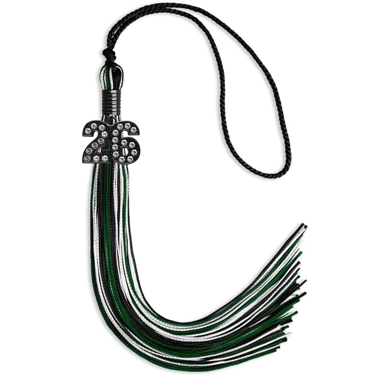 Black/Hunter Green/White Mixed Color Graduation Tassel with Black Date Drop - Endea Graduation