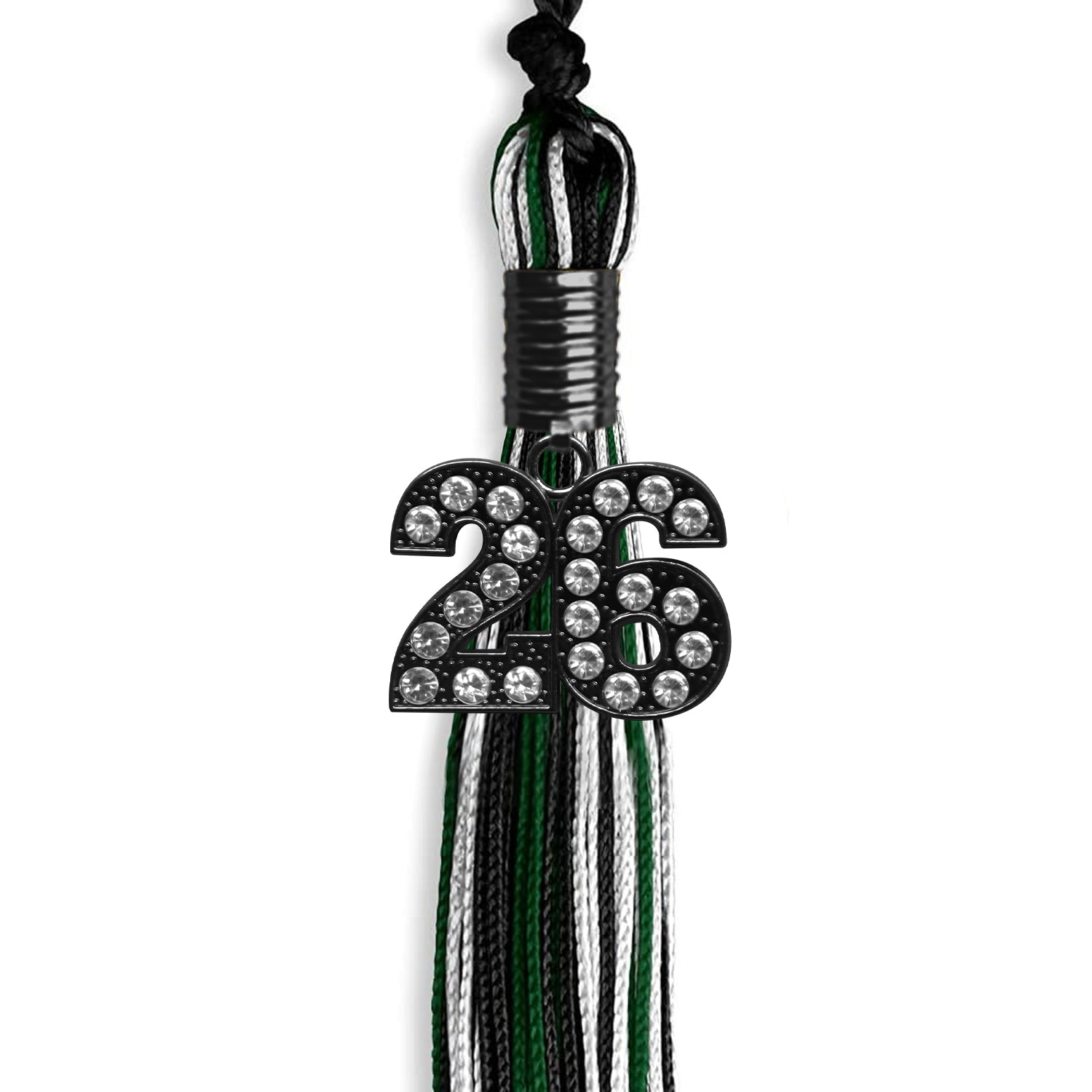 Black/Hunter Green/White Mixed Color Graduation Tassel with Black Date Drop - Endea Graduation