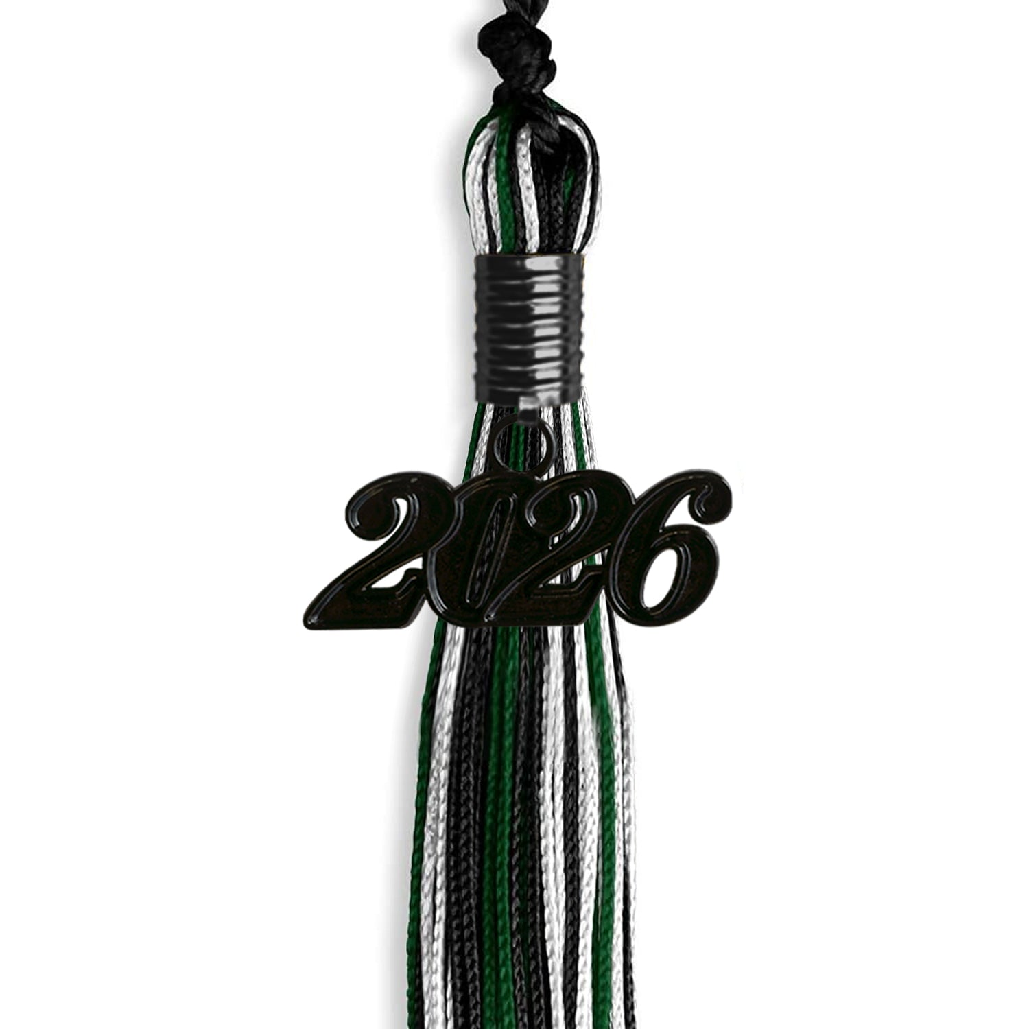 Black/Hunter Green/White Mixed Color Graduation Tassel with Black Date Drop - Endea Graduation