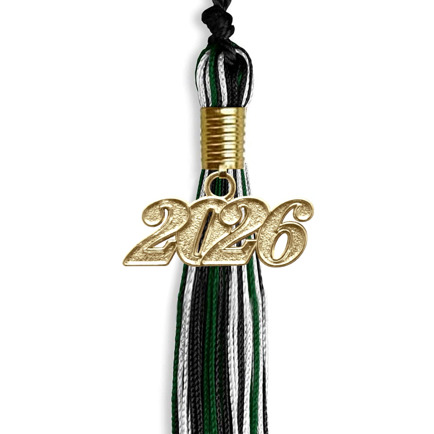 Black/Hunter Green/White Mixed Color Graduation Tassel with Gold Date Drop - Endea Graduation