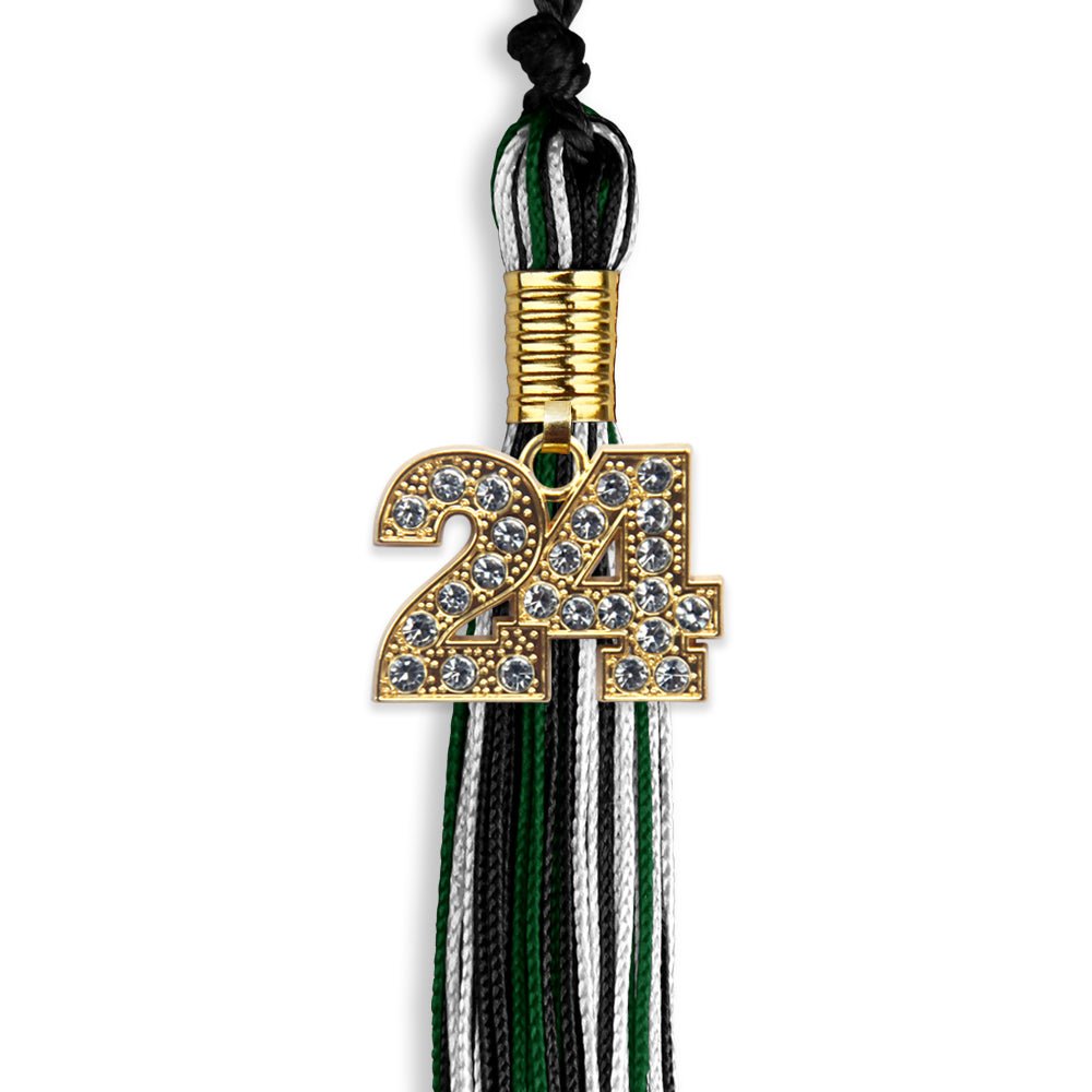 Black/Hunter Green/White Mixed Color Graduation Tassel with Gold Date Drop - Endea Graduation