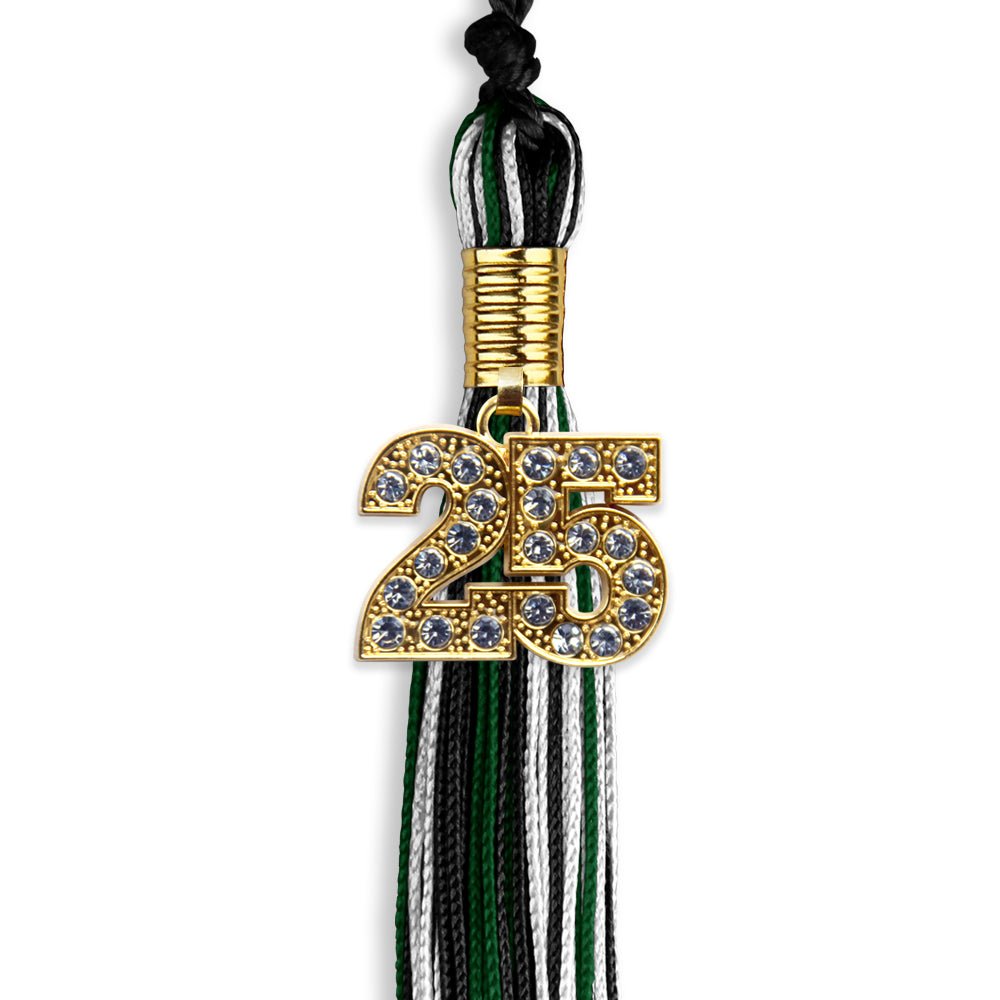 Black/Hunter Green/White Mixed Color Graduation Tassel with Gold Date Drop - Endea Graduation