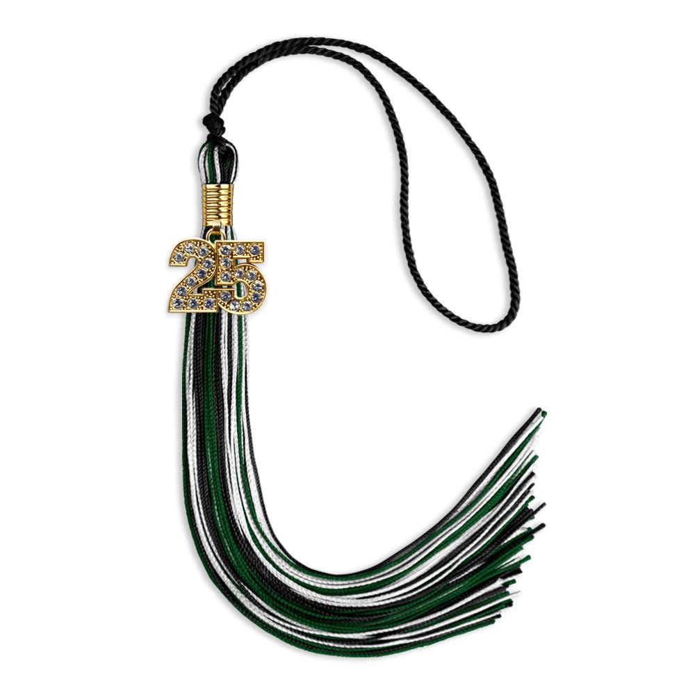 Black/Hunter Green/White Mixed Color Graduation Tassel with Gold Date Drop - Endea Graduation