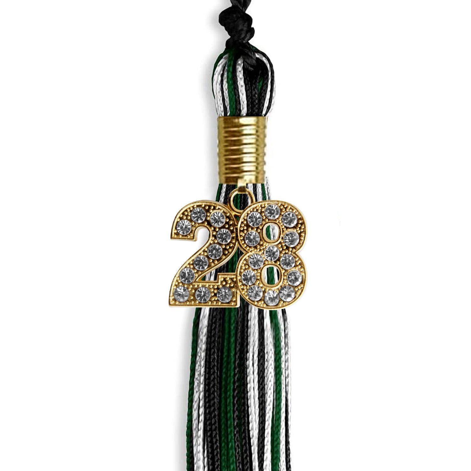 Black/Hunter Green/White Mixed Color Graduation Tassel with Gold Date Drop - Endea Graduation