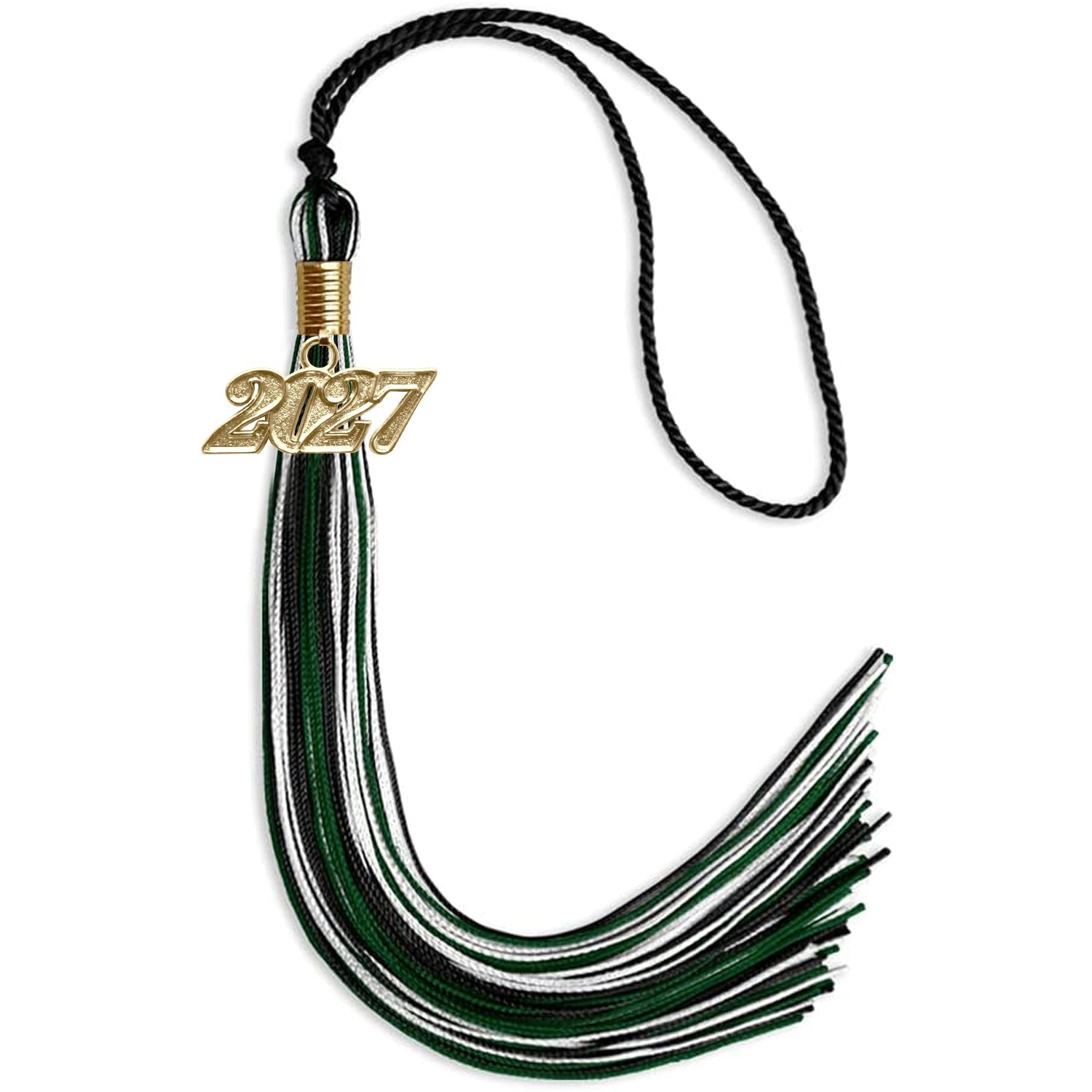 Black/Hunter Green/White Mixed Color Graduation Tassel with Gold Date Drop - Endea Graduation