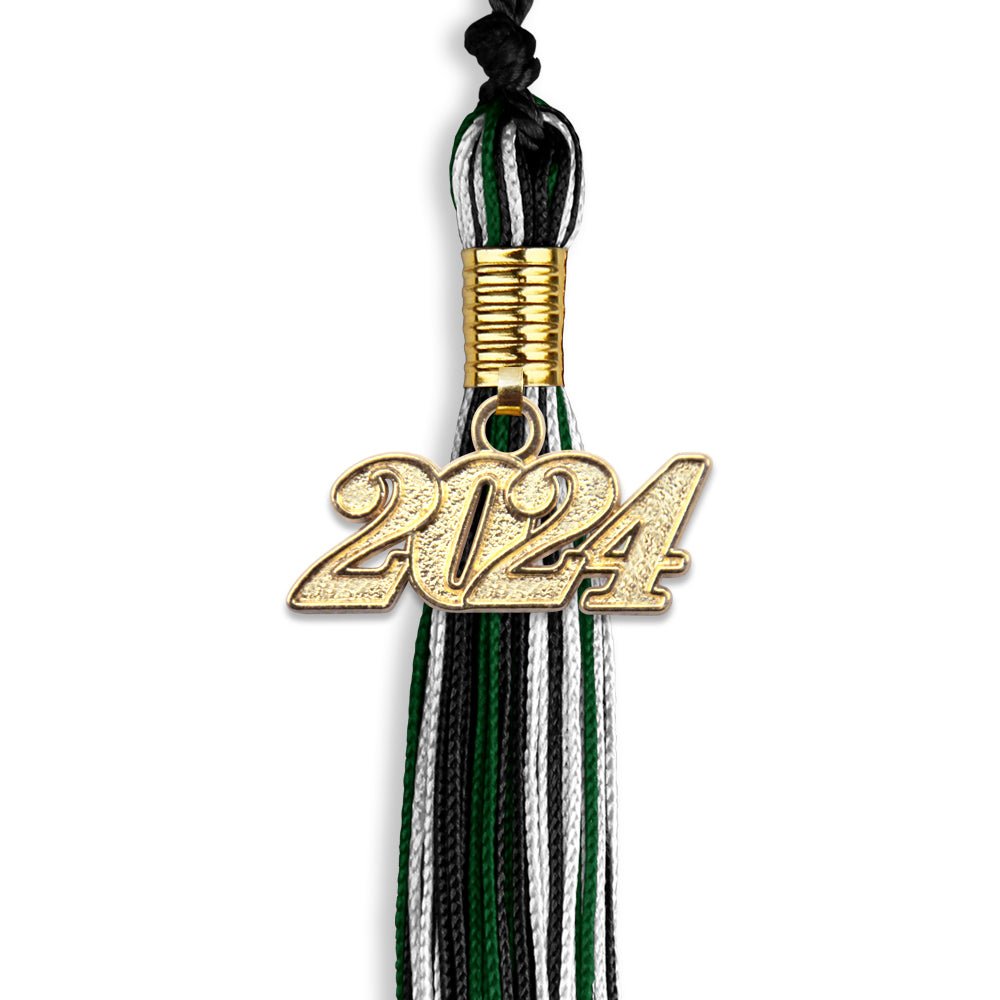 Black/Hunter Green/White Mixed Color Graduation Tassel with Gold Date Drop - Endea Graduation