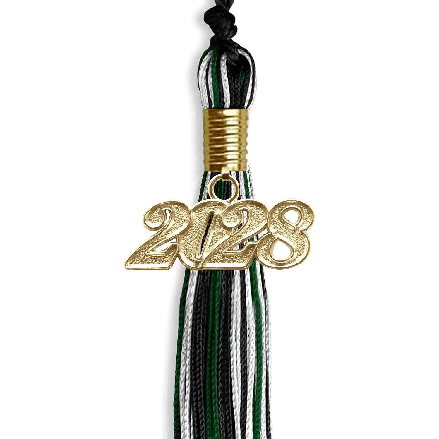 Black/Hunter Green/White Mixed Color Graduation Tassel with Gold Date Drop - Endea Graduation