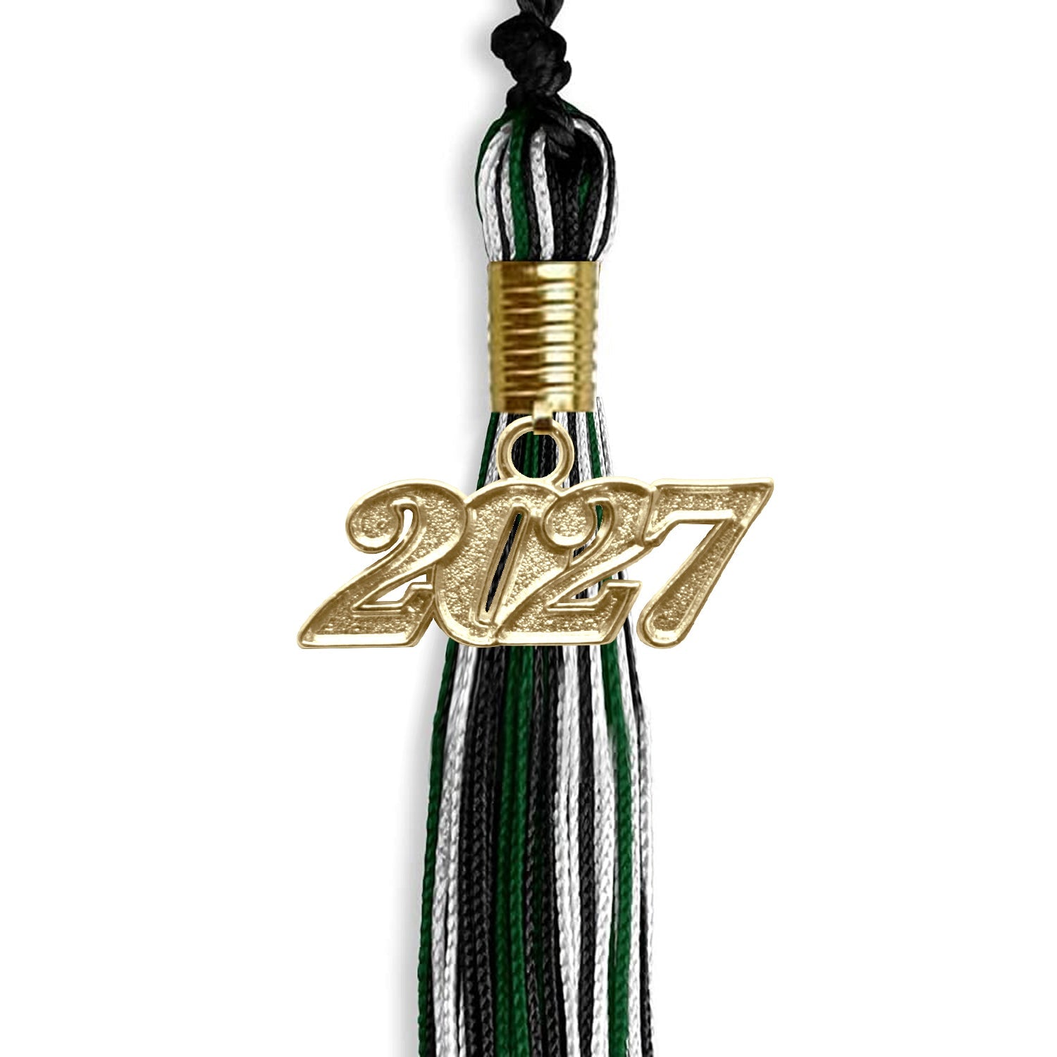 Black/Hunter Green/White Mixed Color Graduation Tassel with Gold Date Drop - Endea Graduation