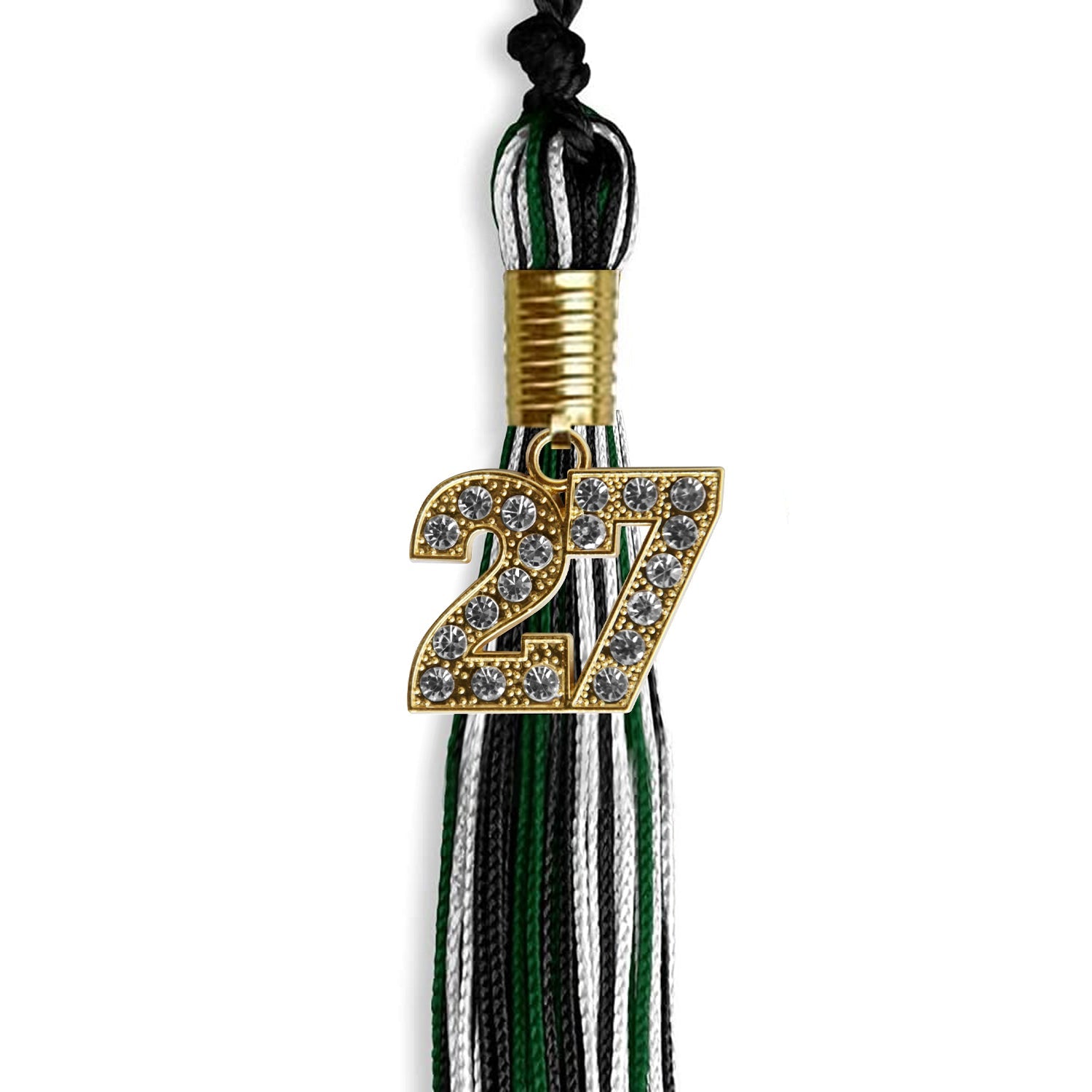 Black/Hunter Green/White Mixed Color Graduation Tassel with Gold Date Drop - Endea Graduation